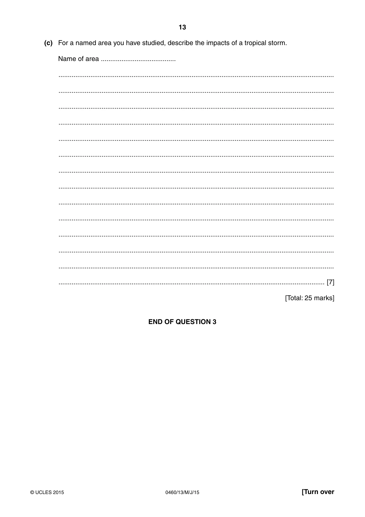 Cambridge IGCSE Geography 0460 2015 May/June Paper 1 · Variant 3 question paper, page 13 of 28