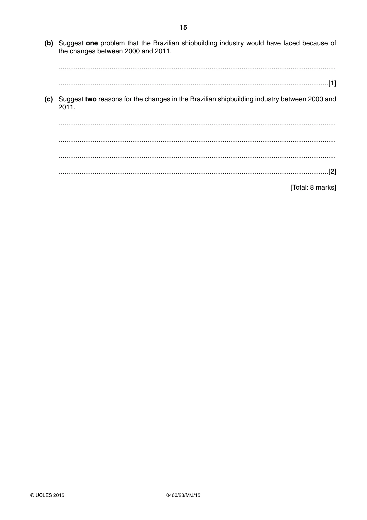 Cambridge IGCSE Geography 0460 2015 May/June Paper 2 · Variant 3 question paper, page 15 of 16