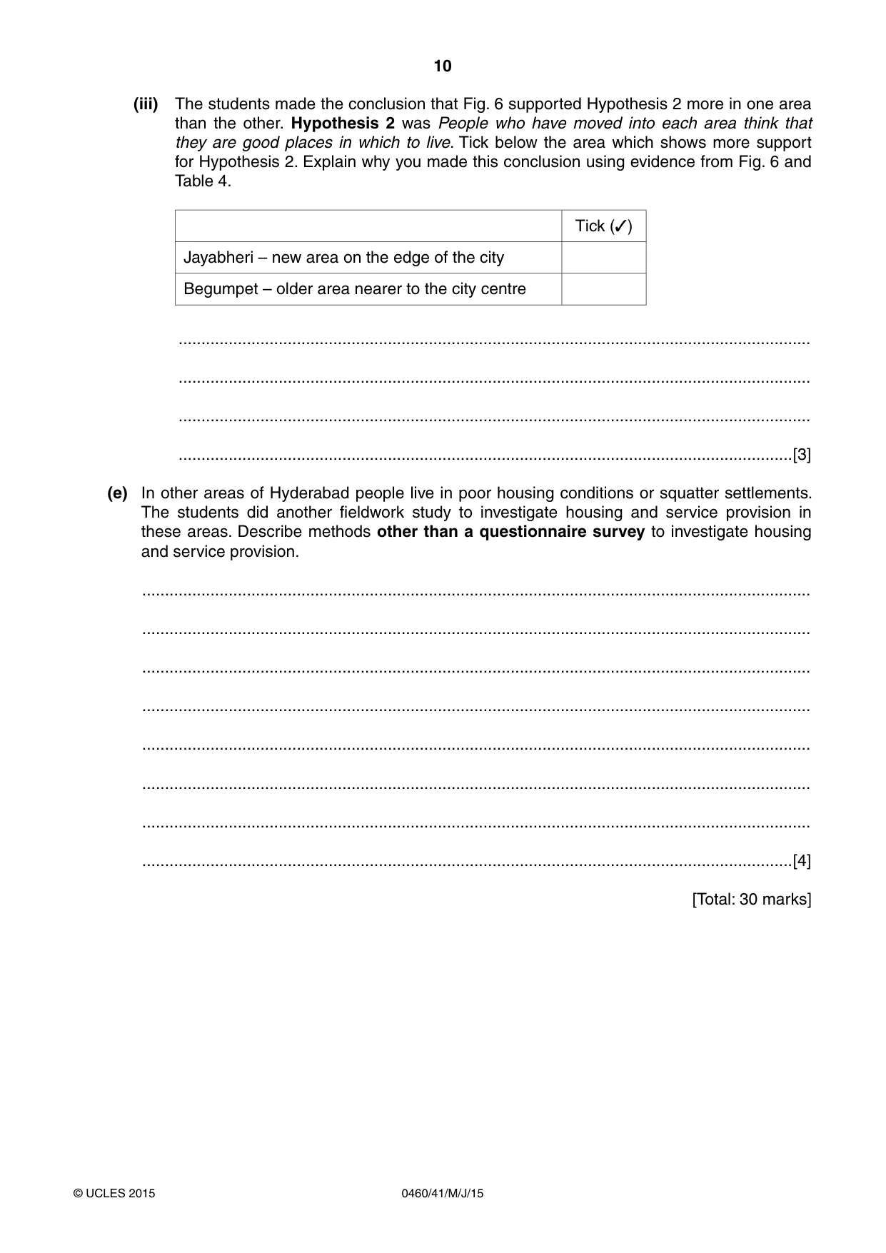 Cambridge IGCSE Geography 0460 2015 May/June Paper 4 · Variant 1 question paper, page 10 of 20