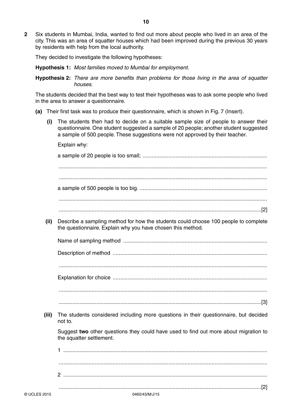 Cambridge IGCSE Geography 0460 2015 May/June Paper 4 · Variant 3 question paper, page 10 of 16