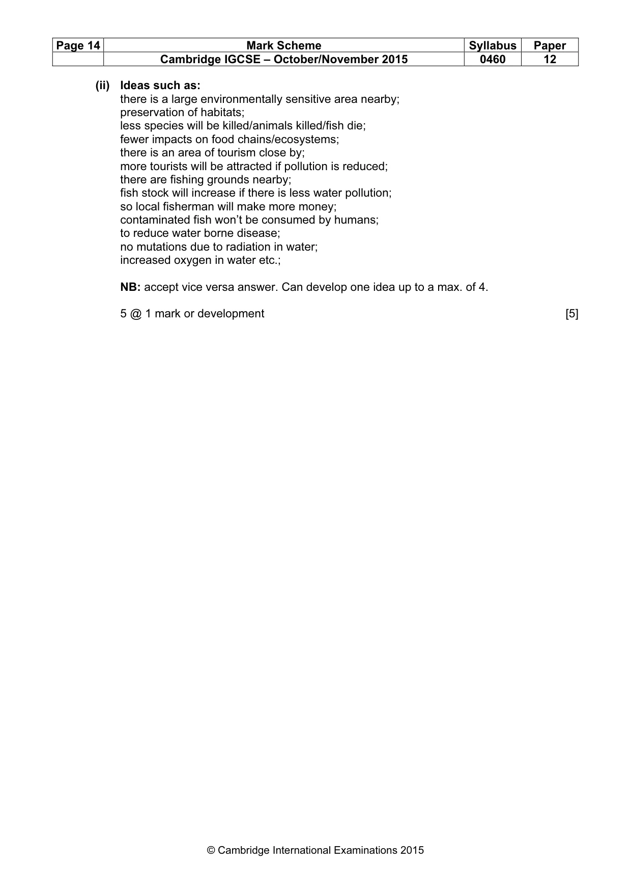 Mark scheme, page 14 of 15