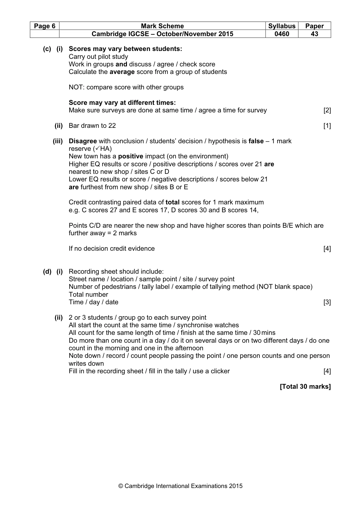 Mark scheme, page 6 of 6