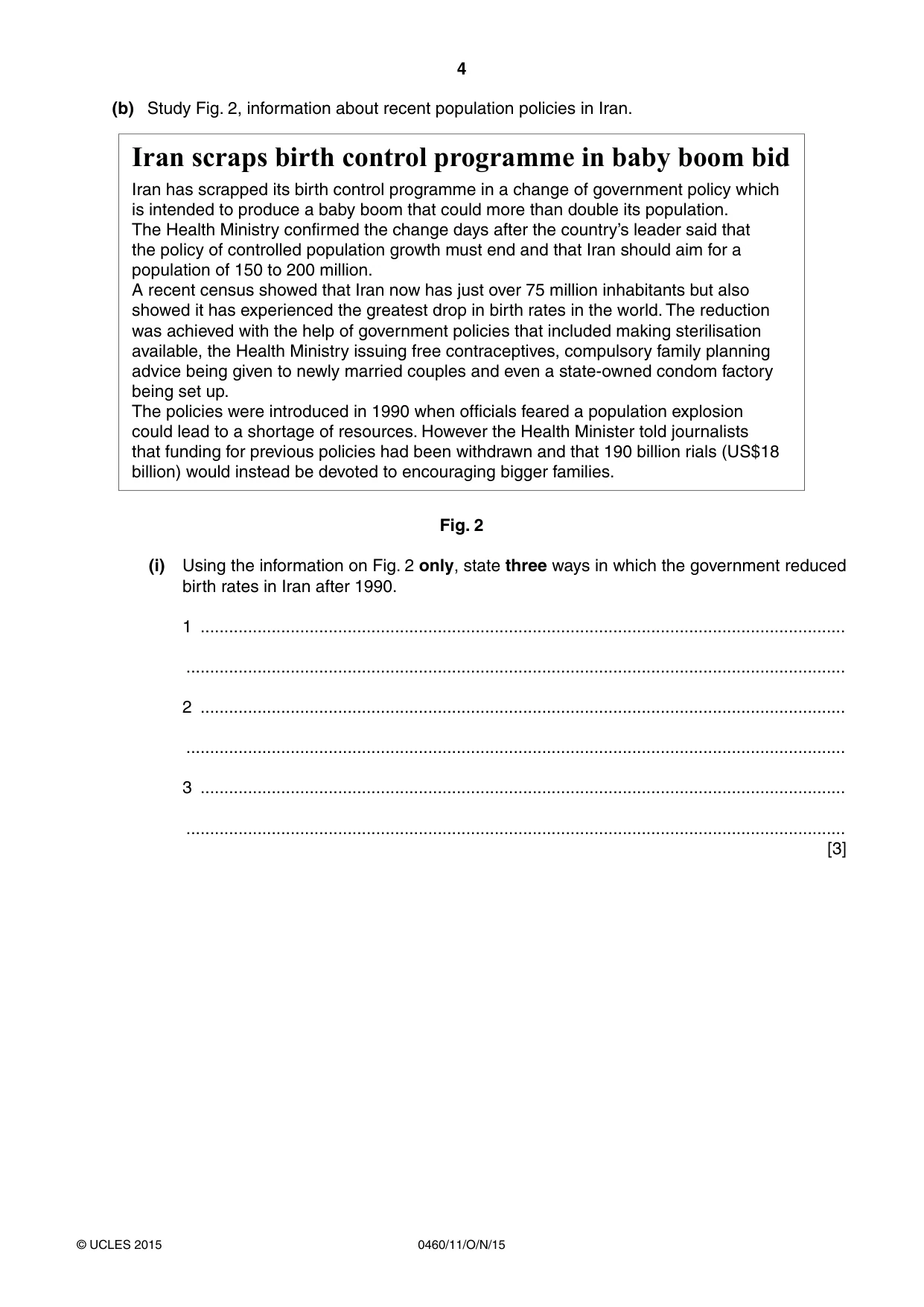 Cambridge IGCSE Geography 0460 2015 Oct/Nov Paper 1 · Variant 1 question paper, page 4 of 28