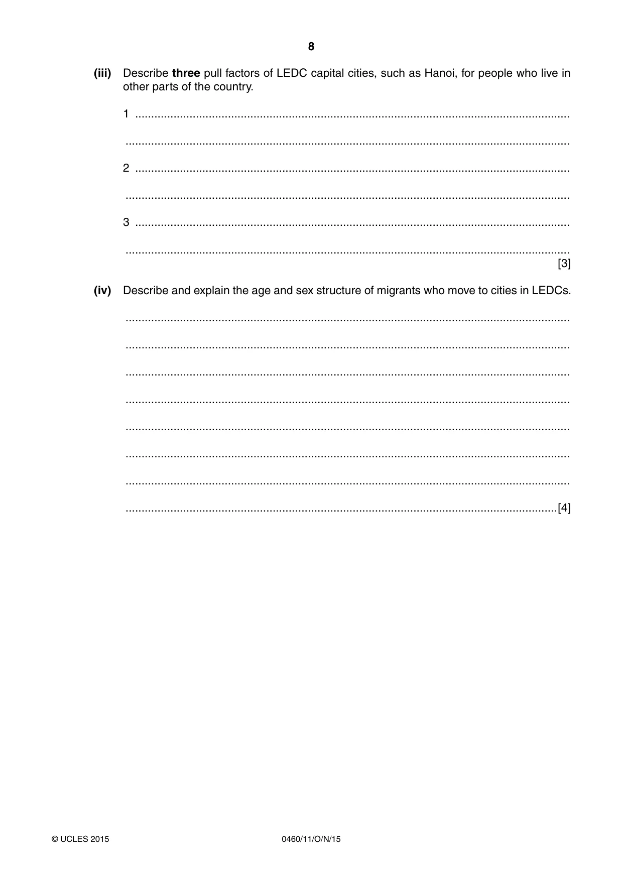Cambridge IGCSE Geography 0460 2015 Oct/Nov Paper 1 · Variant 1 question paper, page 8 of 28