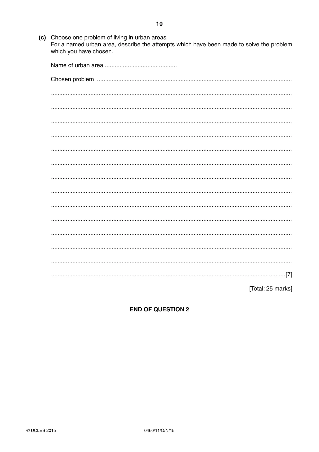 Cambridge IGCSE Geography 0460 2015 Oct/Nov Paper 1 · Variant 1 question paper, page 10 of 28