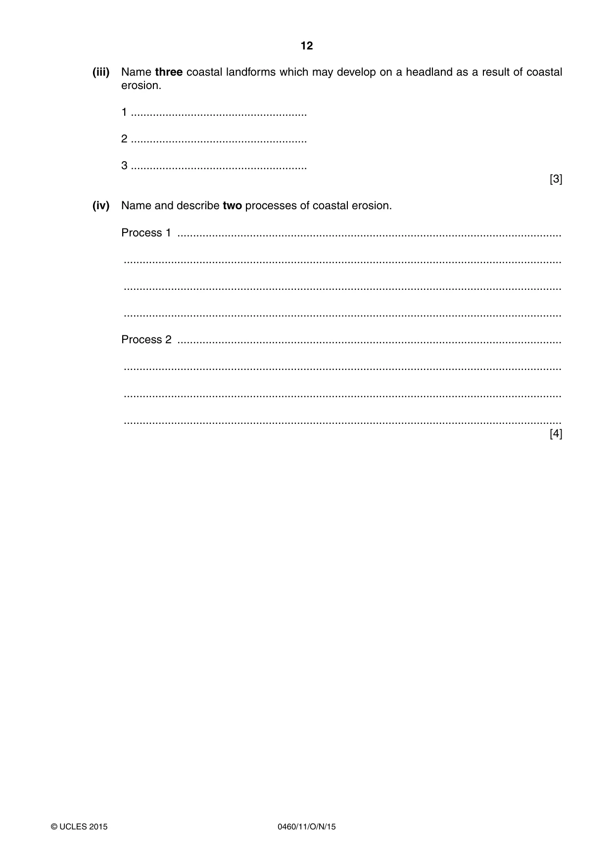 Cambridge IGCSE Geography 0460 2015 Oct/Nov Paper 1 · Variant 1 question paper, page 12 of 28