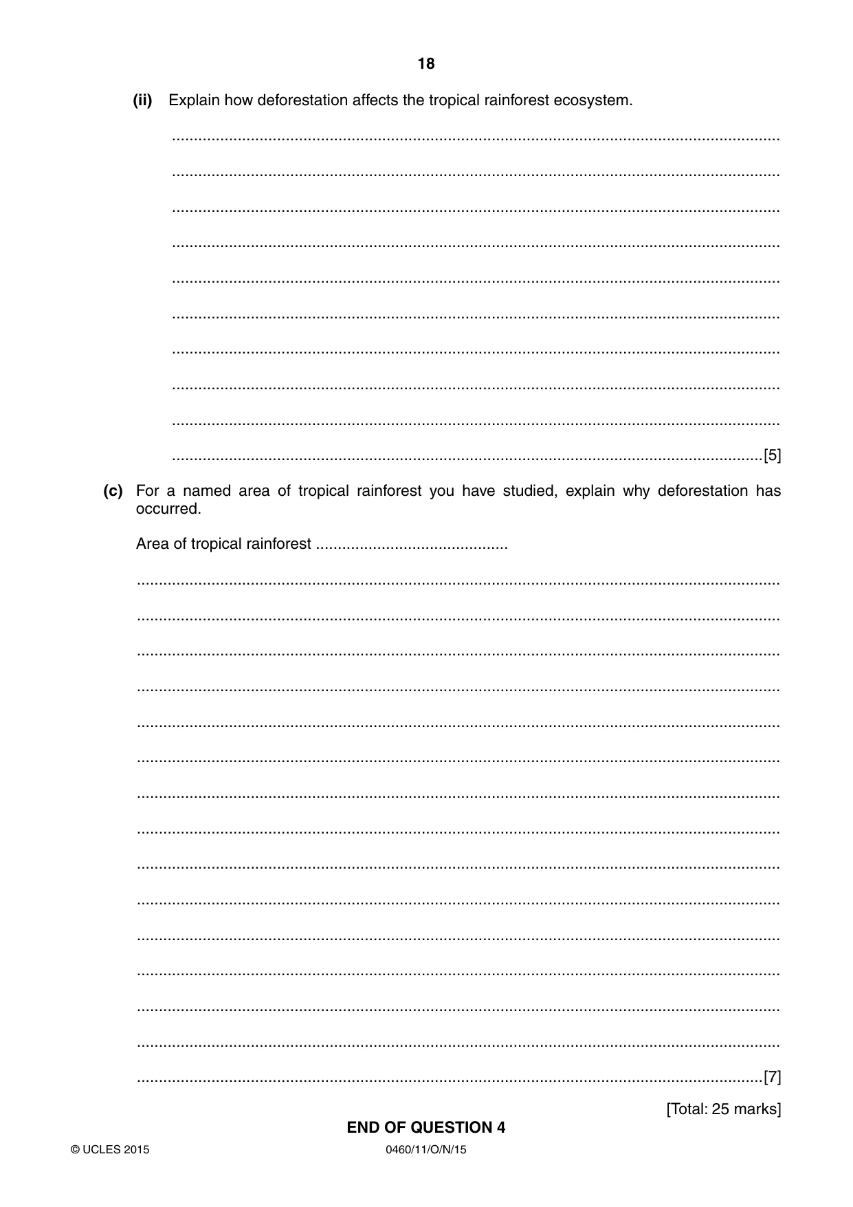 Cambridge IGCSE Geography 0460 2015 Oct/Nov Paper 1 · Variant 1 question paper, page 18 of 28