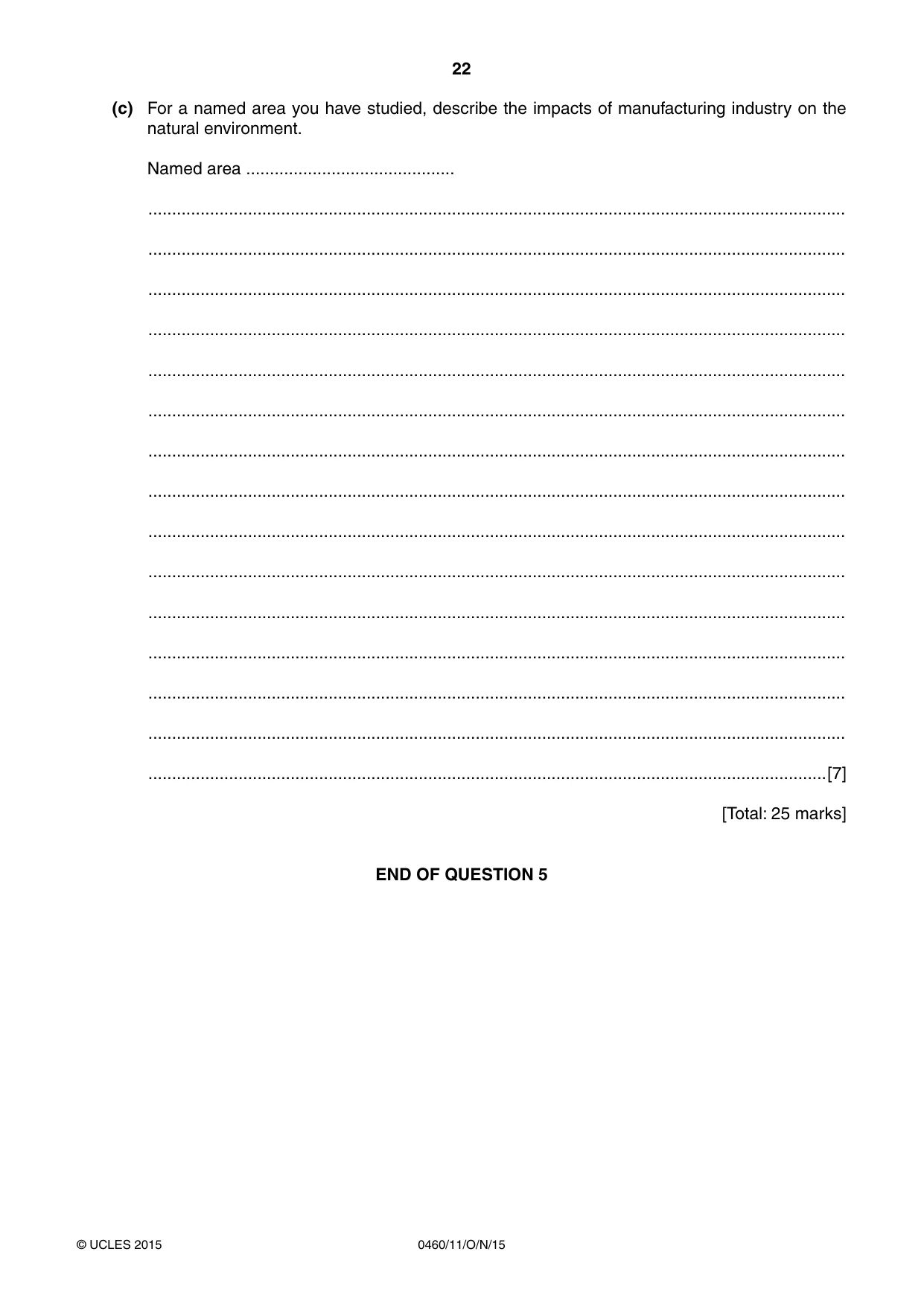 Cambridge IGCSE Geography 0460 2015 Oct/Nov Paper 1 · Variant 1 question paper, page 22 of 28