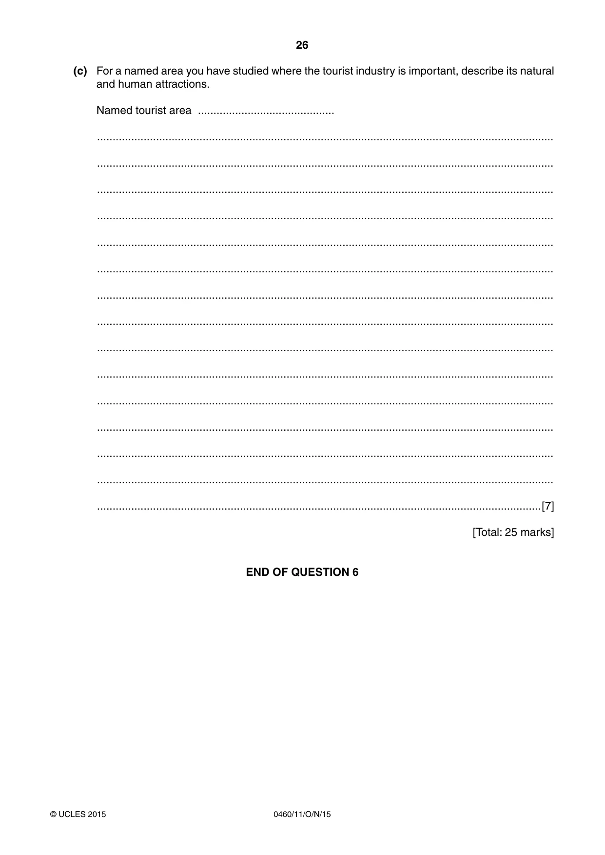Cambridge IGCSE Geography 0460 2015 Oct/Nov Paper 1 · Variant 1 question paper, page 26 of 28