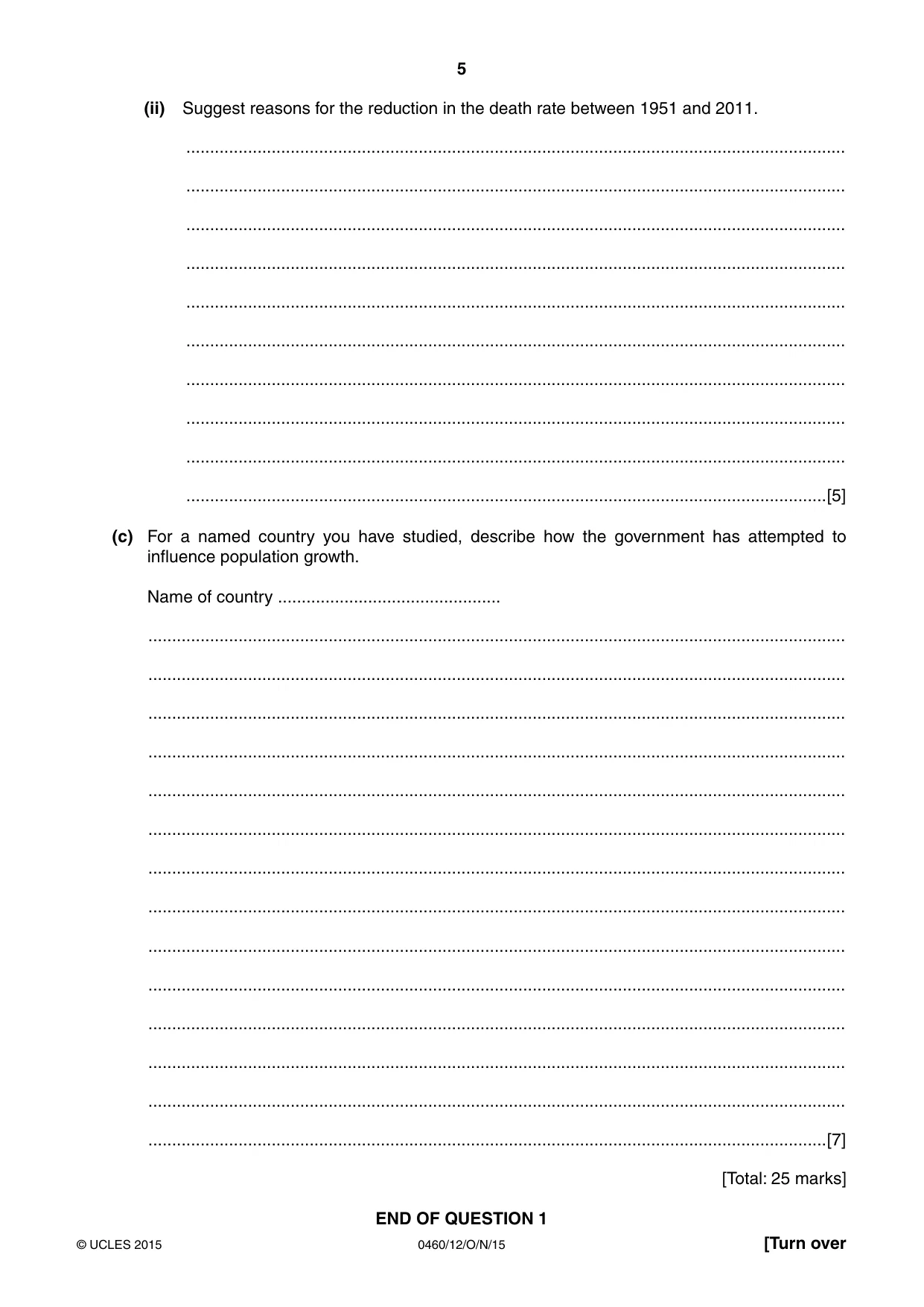 Cambridge IGCSE Geography 0460 2015 Oct/Nov Paper 1 · Variant 2 question paper, page 5 of 28