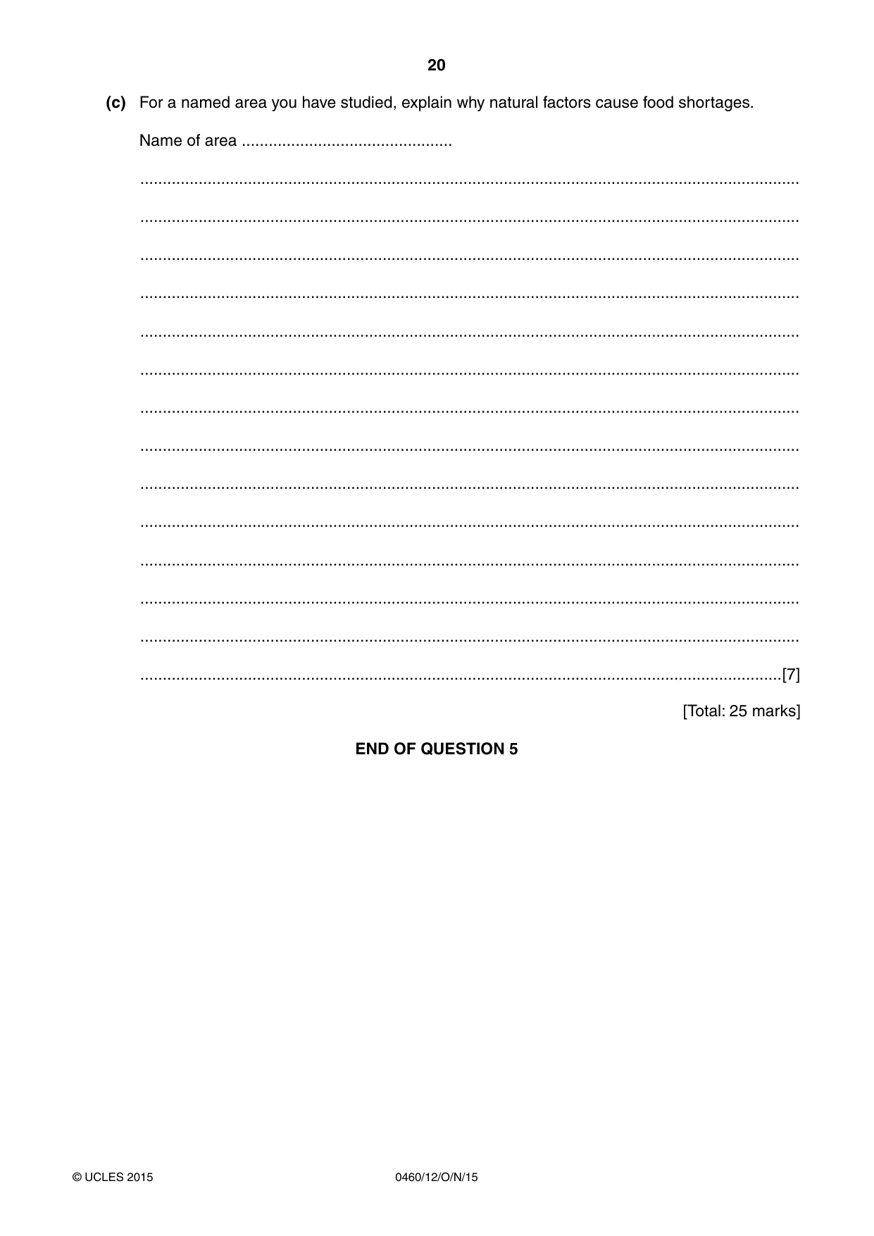 Cambridge IGCSE Geography 0460 2015 Oct/Nov Paper 1 · Variant 2 question paper, page 20 of 28