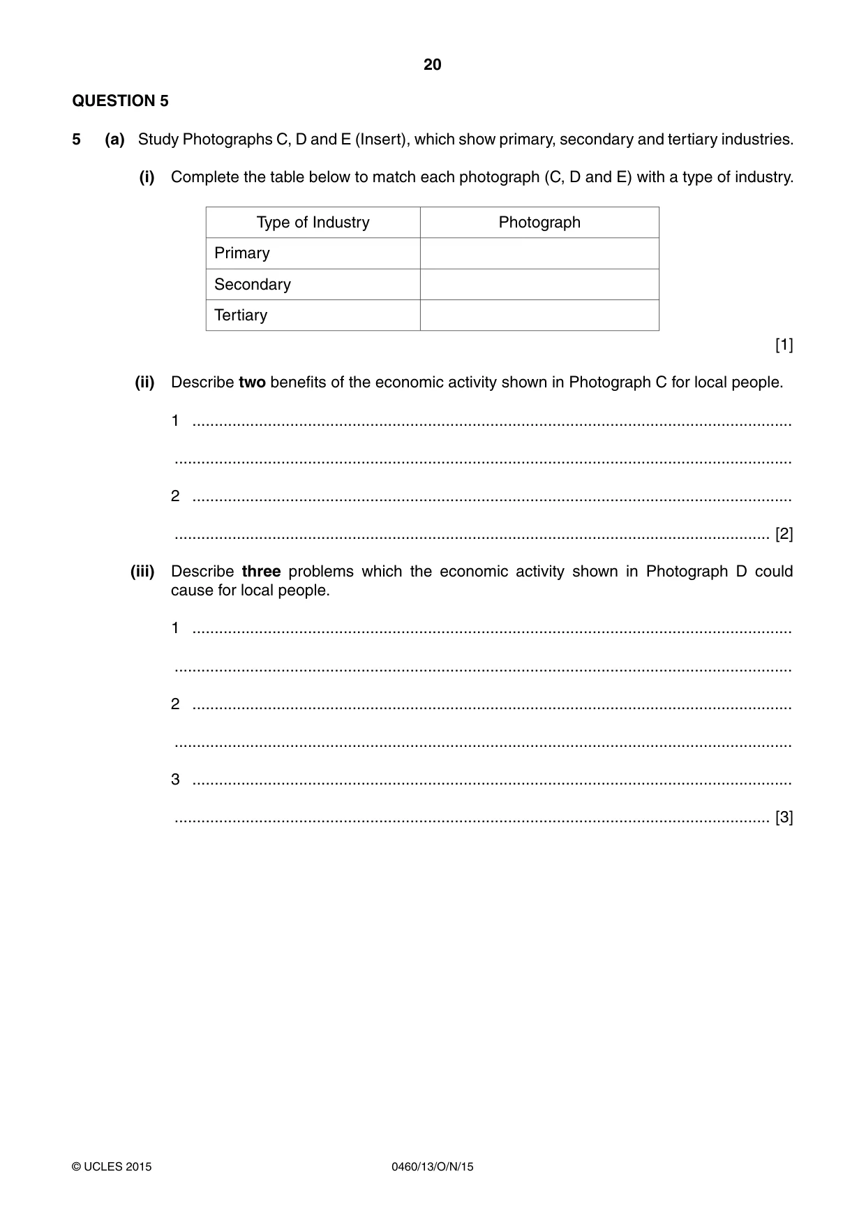 Cambridge IGCSE Geography 0460 2015 Oct/Nov Paper 1 · Variant 3 question paper, page 20 of 32