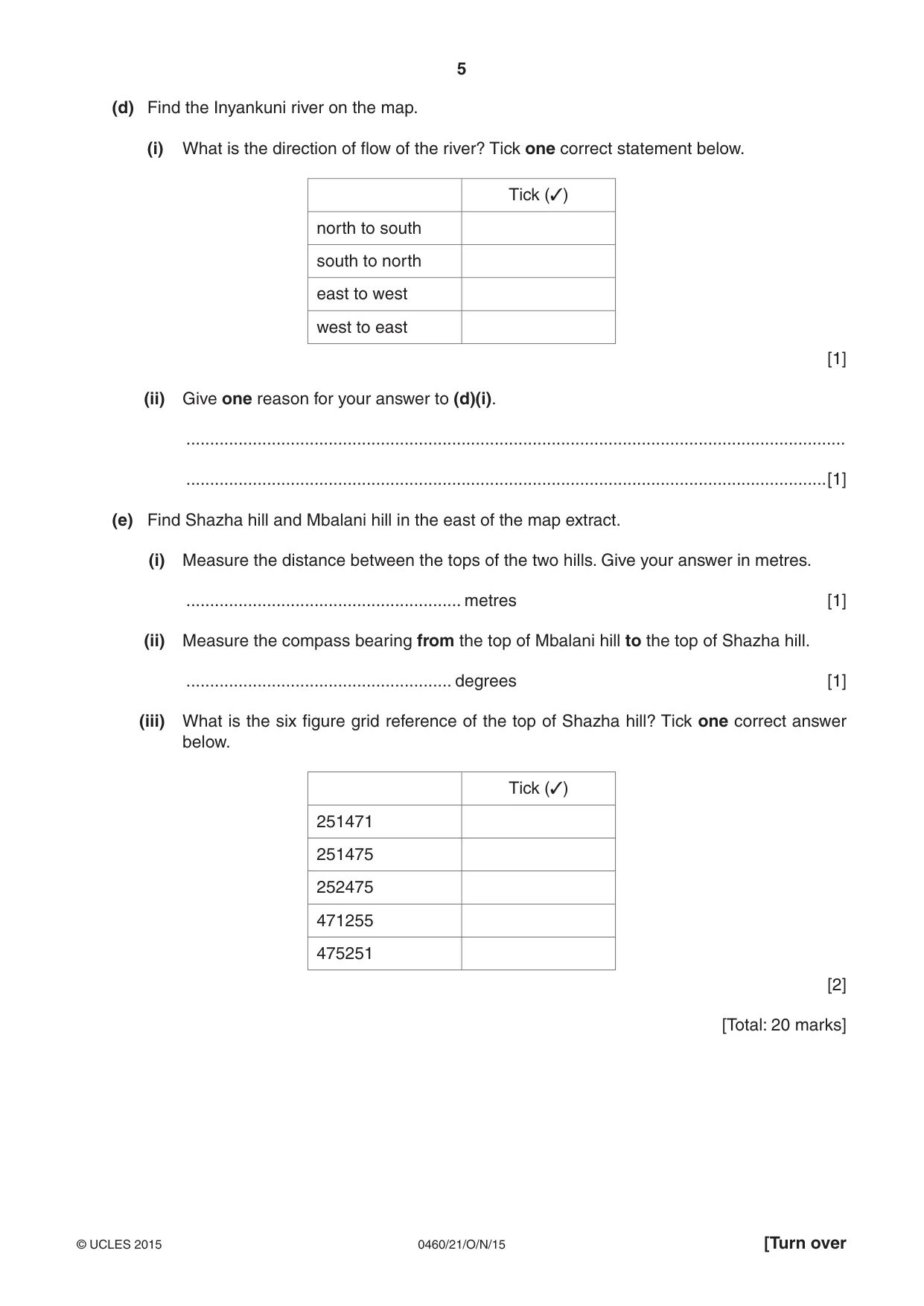Cambridge IGCSE Geography 0460 2015 Oct/Nov Paper 2 · Variant 1 question paper, page 5 of 20