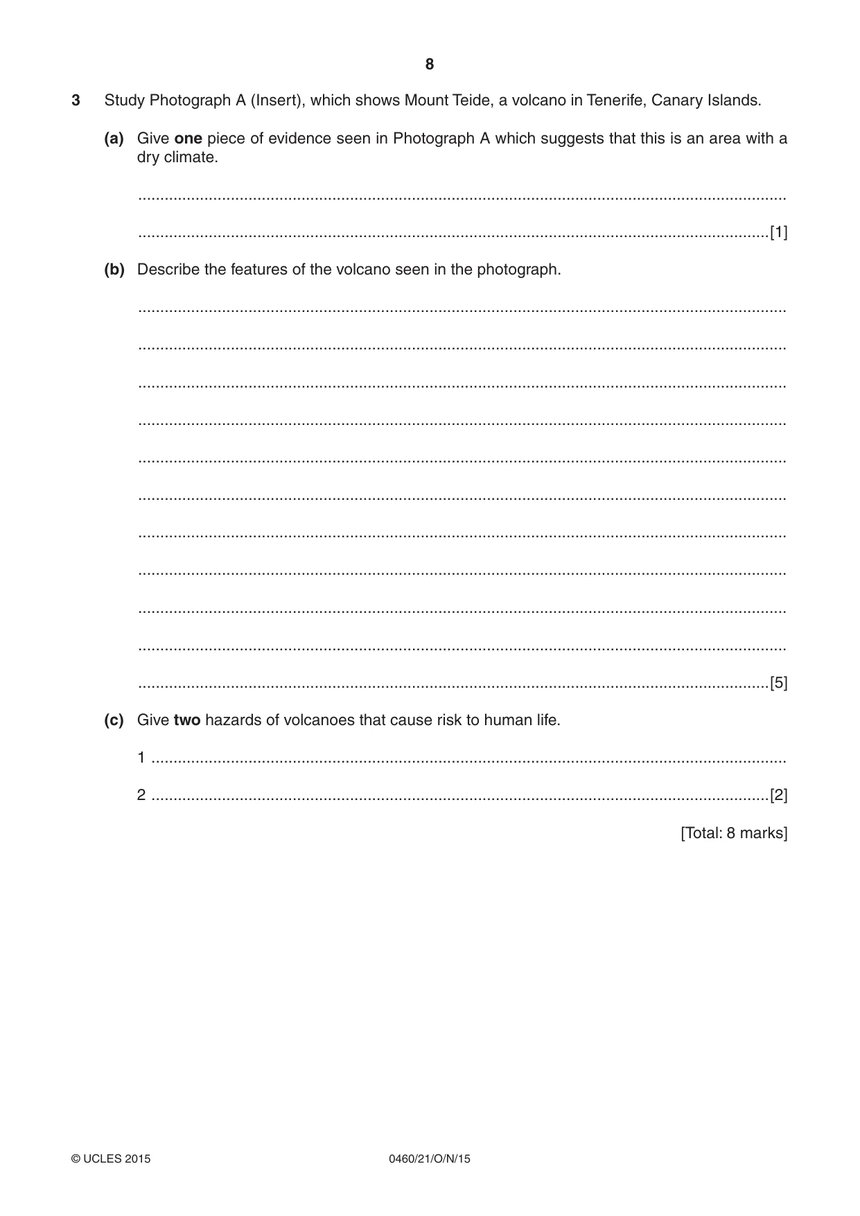 Cambridge IGCSE Geography 0460 2015 Oct/Nov Paper 2 · Variant 1 question paper, page 8 of 20