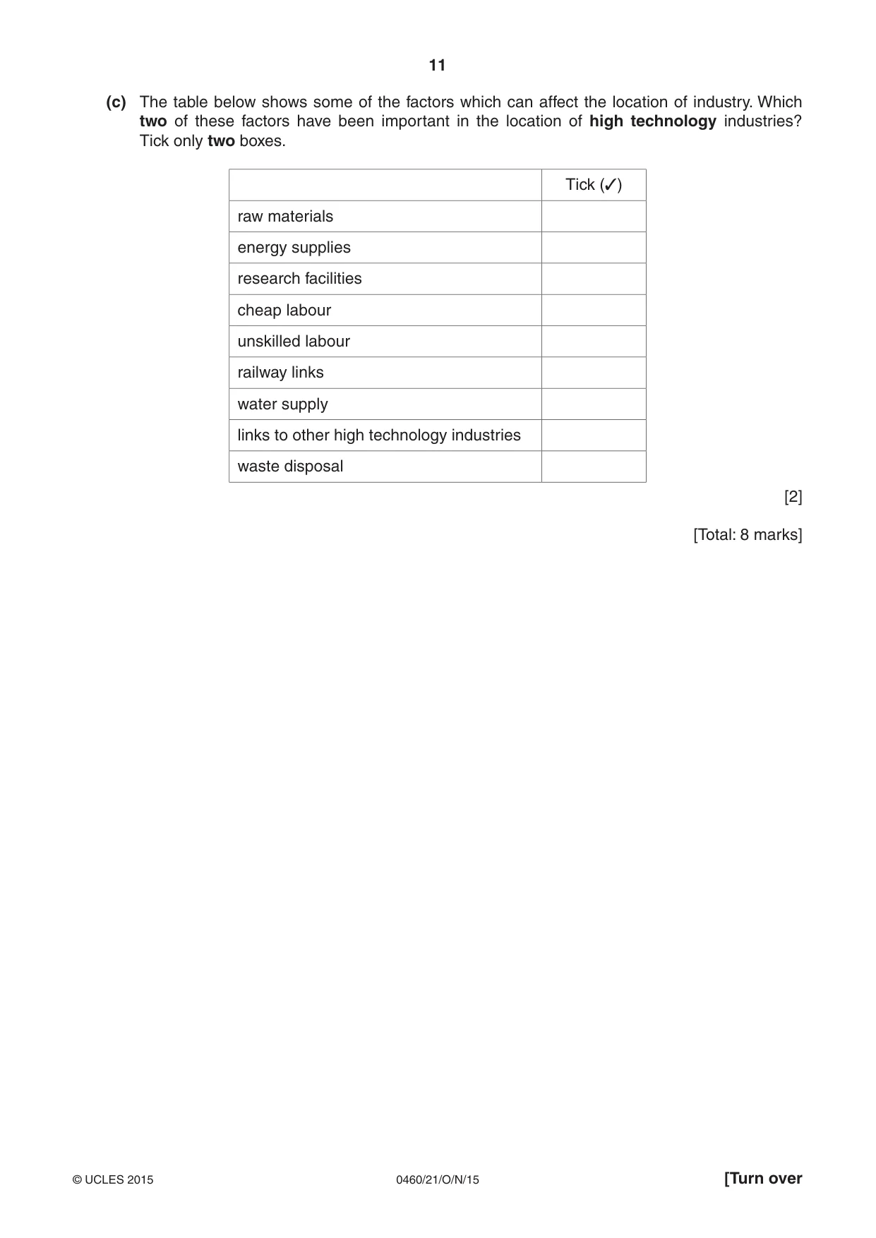 Cambridge IGCSE Geography 0460 2015 Oct/Nov Paper 2 · Variant 1 question paper, page 11 of 20