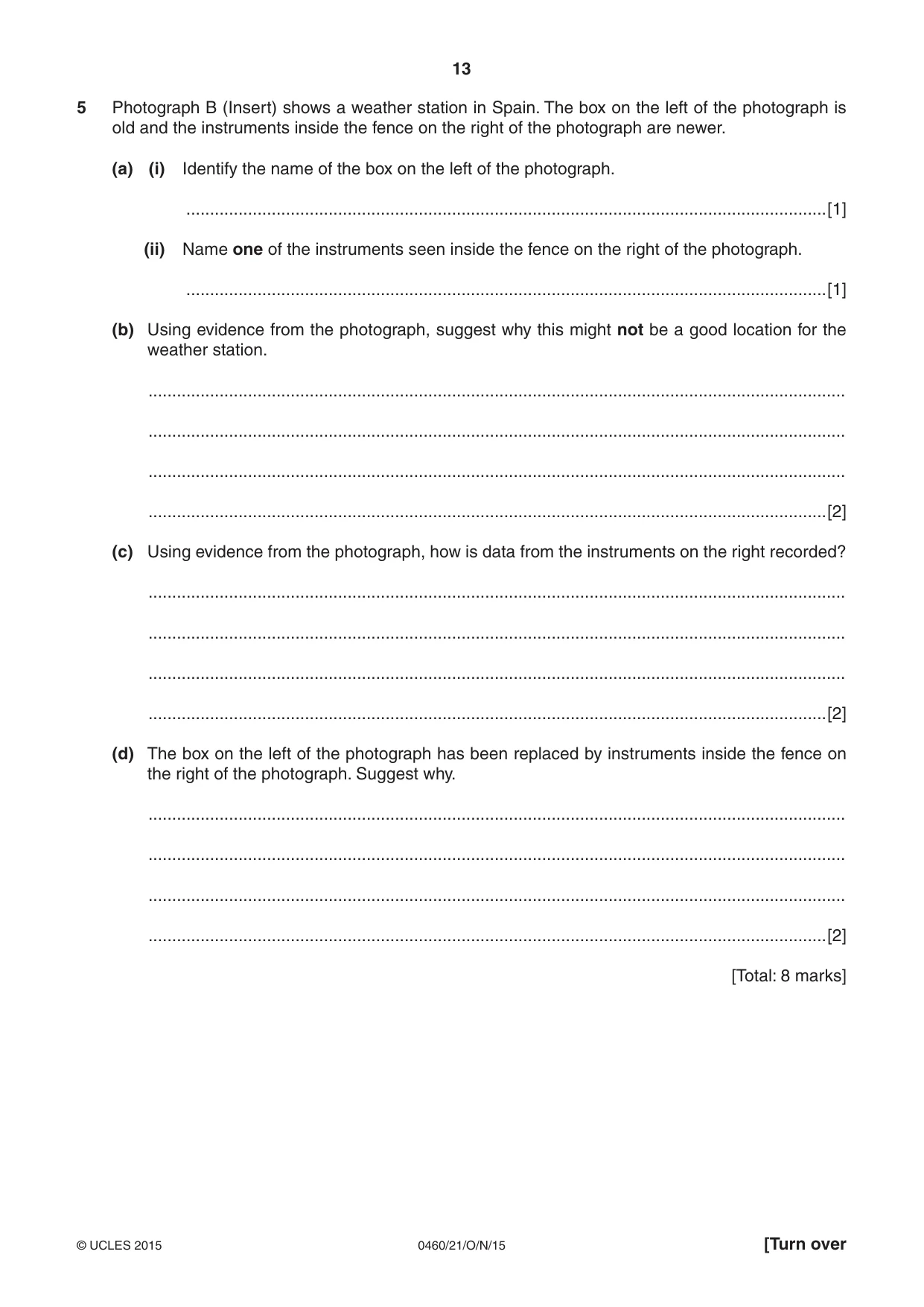 Cambridge IGCSE Geography 0460 2015 Oct/Nov Paper 2 · Variant 1 question paper, page 13 of 20