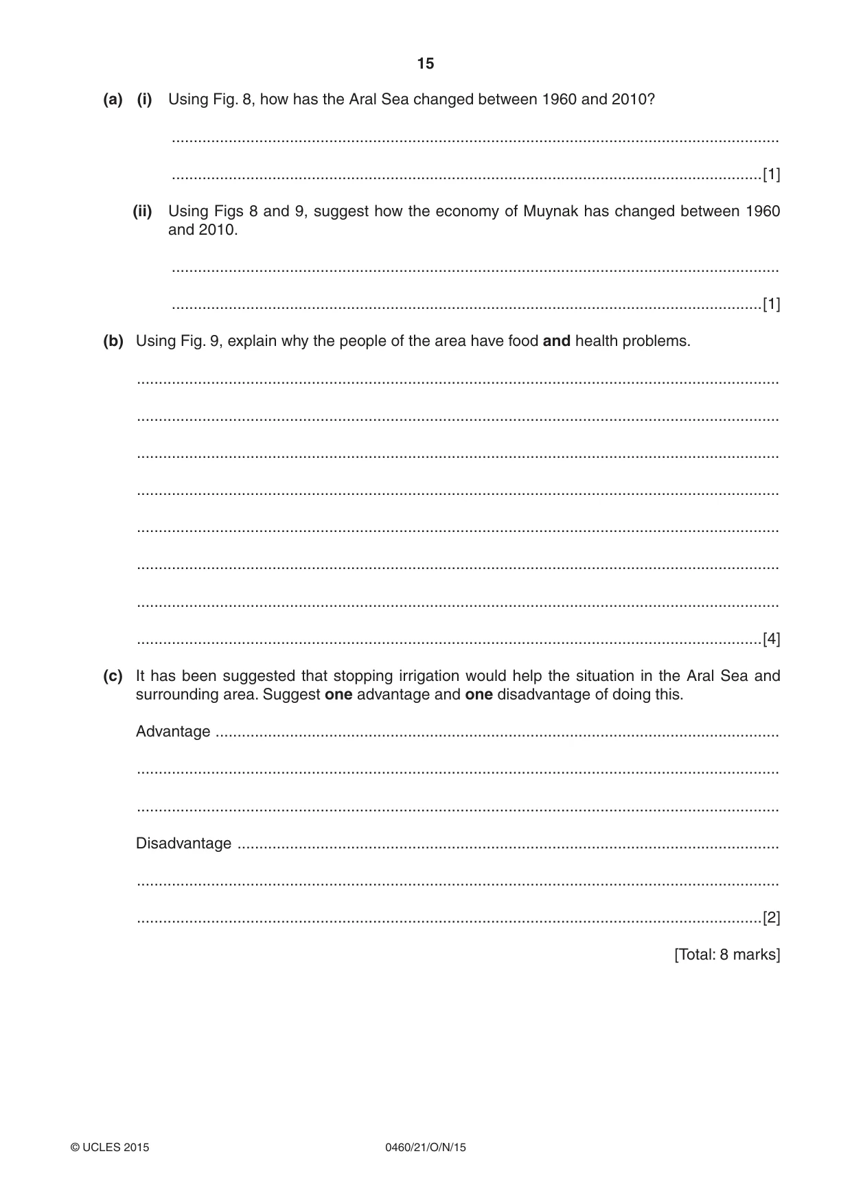Cambridge IGCSE Geography 0460 2015 Oct/Nov Paper 2 · Variant 1 question paper, page 15 of 20