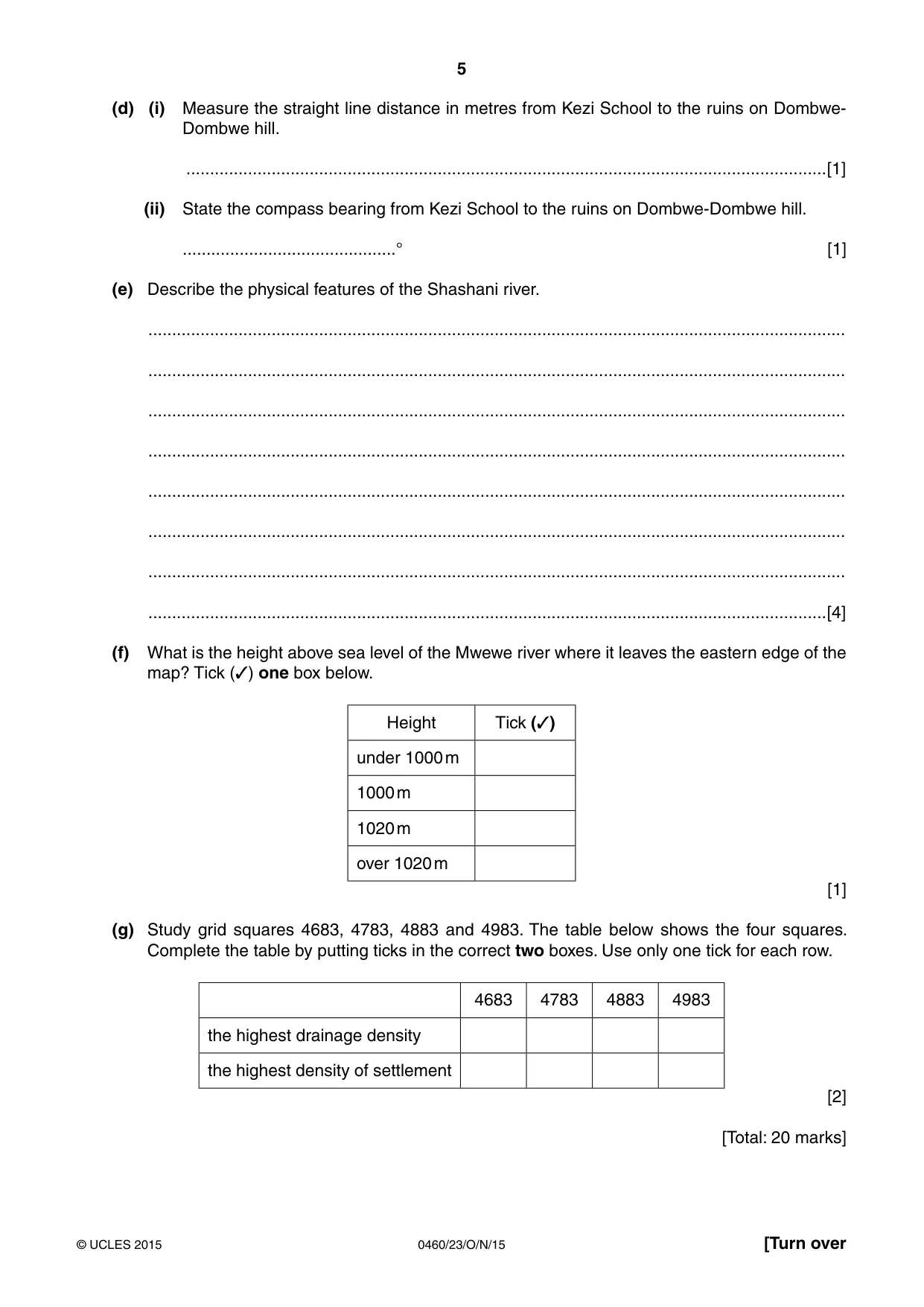 Cambridge IGCSE Geography 0460 2015 Oct/Nov Paper 2 · Variant 3 question paper, page 5 of 20