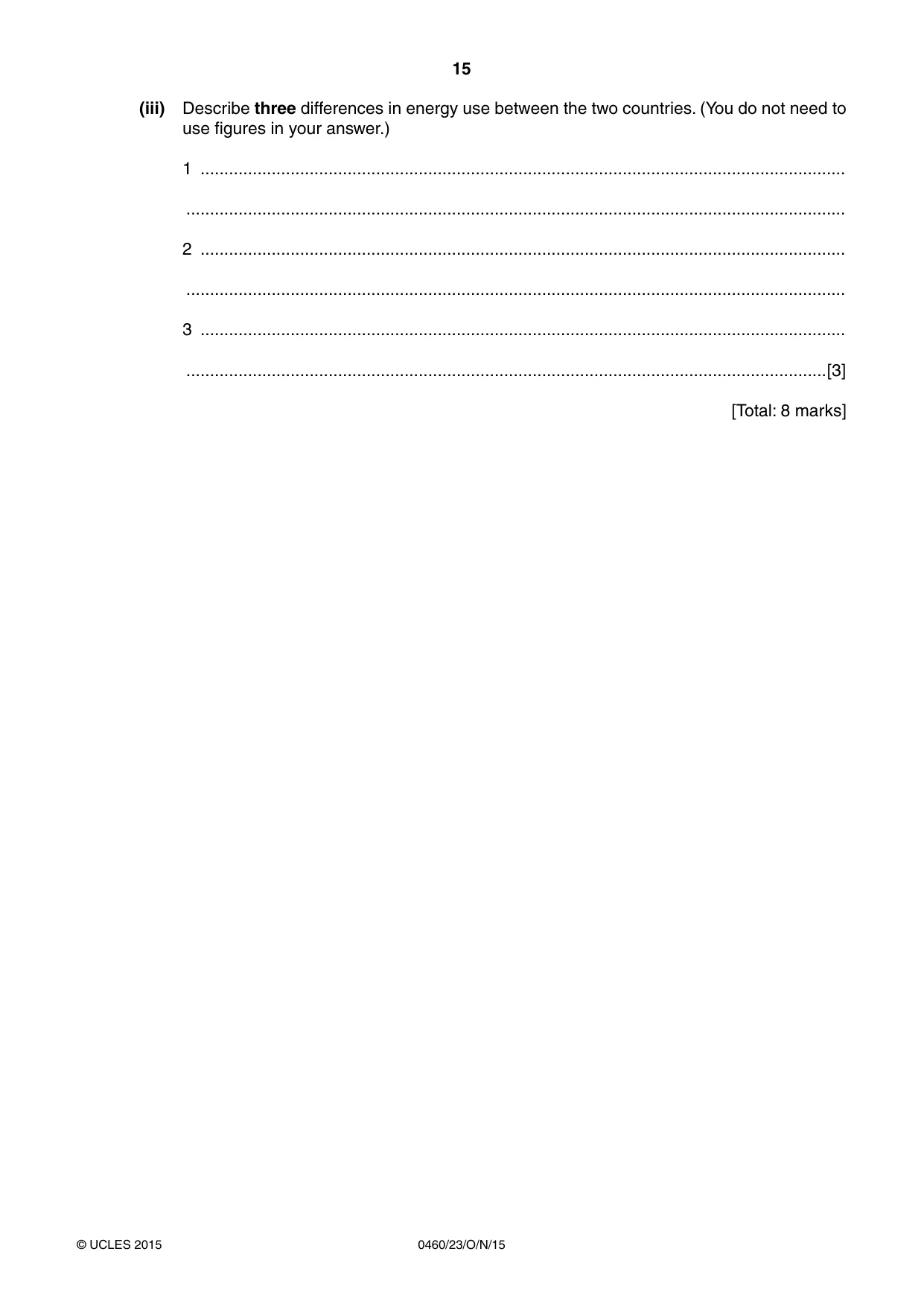 Cambridge IGCSE Geography 0460 2015 Oct/Nov Paper 2 · Variant 3 question paper, page 15 of 20