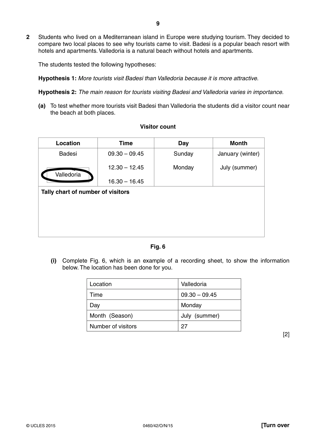 Cambridge IGCSE Geography 0460 2015 Oct/Nov Paper 4 · Variant 2 question paper, page 9 of 20