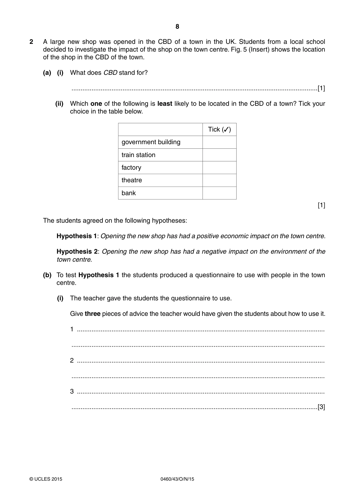 Cambridge IGCSE Geography 0460 2015 Oct/Nov Paper 4 · Variant 3 question paper, page 8 of 16