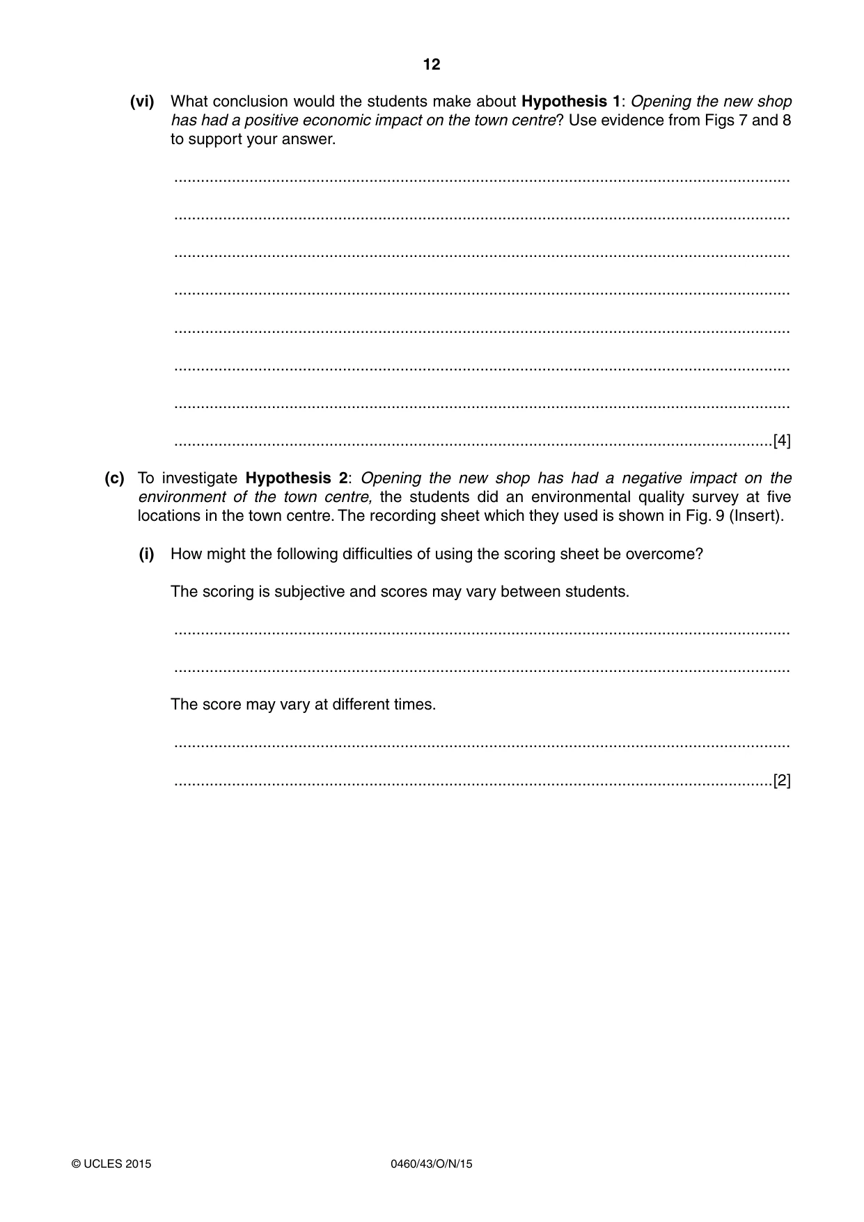 Cambridge IGCSE Geography 0460 2015 Oct/Nov Paper 4 · Variant 3 question paper, page 12 of 16