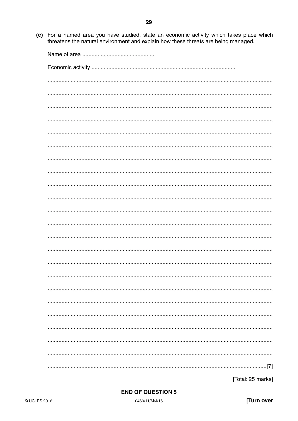 Cambridge IGCSE Geography 0460 2016 May/June Paper 1 · Variant 1 question paper, page 29 of 36