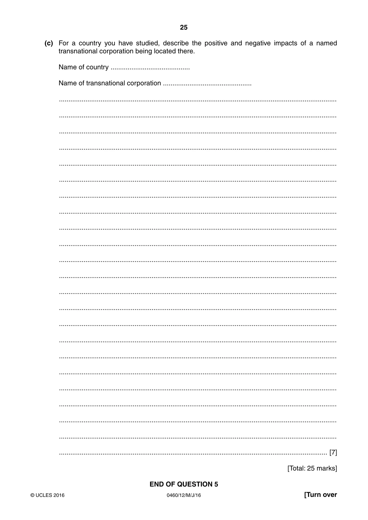 Cambridge IGCSE Geography 0460 2016 May/June Paper 1 · Variant 2 question paper, page 25 of 32