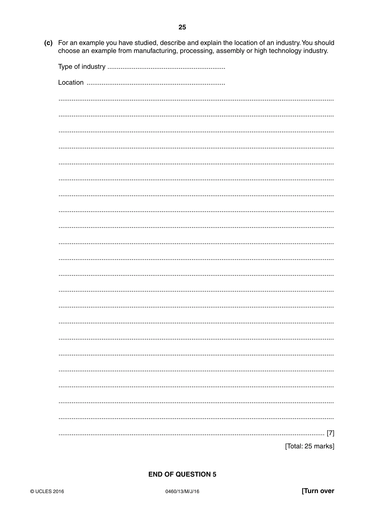Cambridge IGCSE Geography 0460 2016 May/June Paper 1 · Variant 3 question paper, page 25 of 32