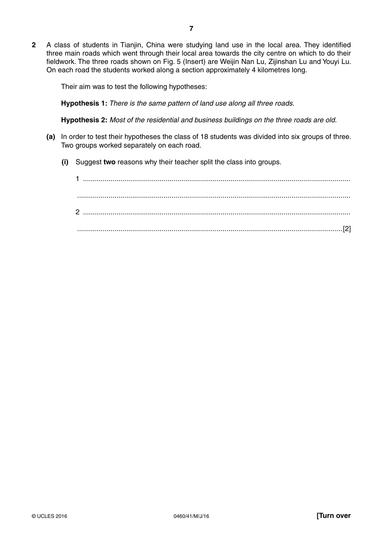 Cambridge IGCSE Geography 0460 2016 May/June Paper 4 · Variant 1 question paper, page 7 of 16