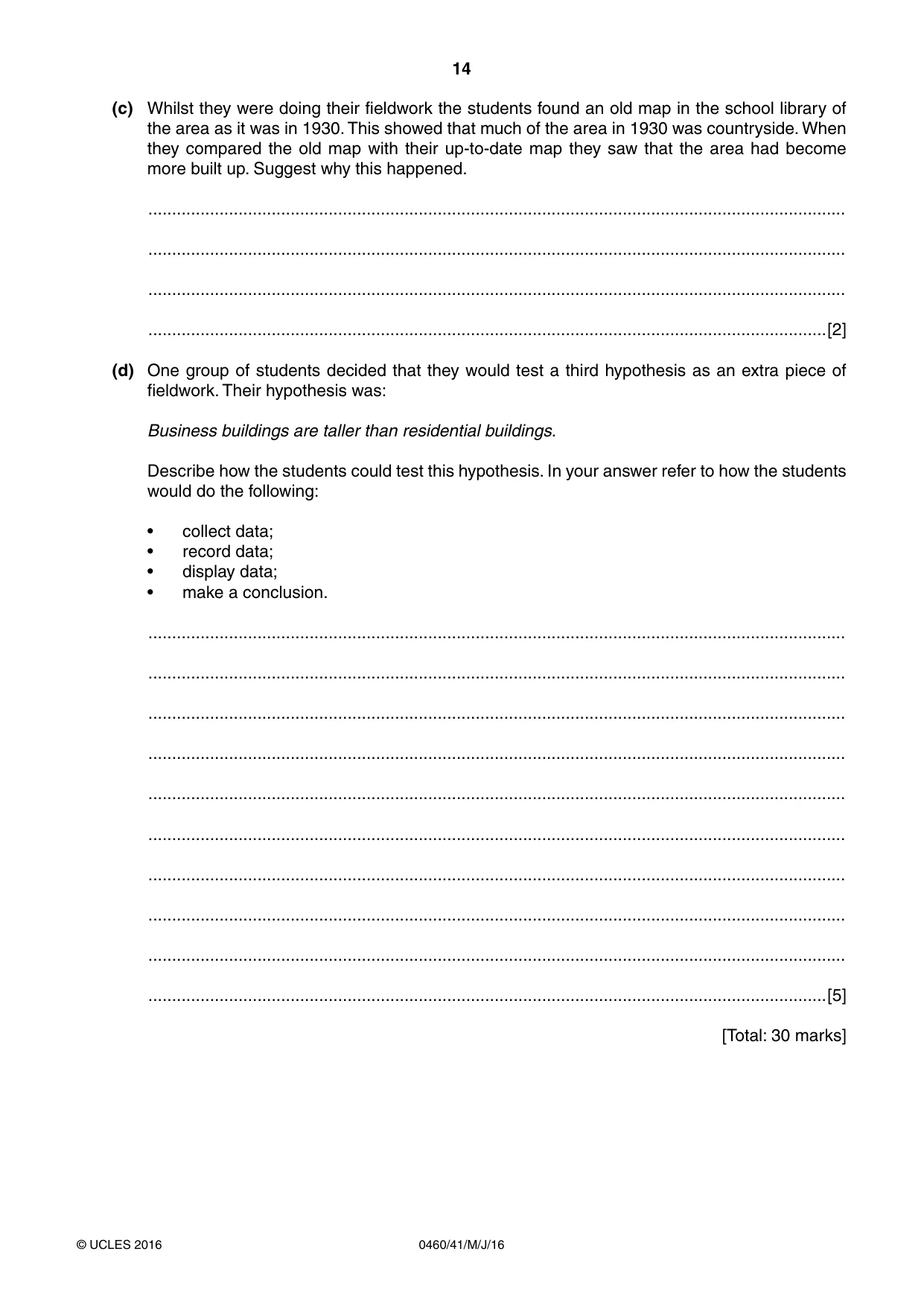 Cambridge IGCSE Geography 0460 2016 May/June Paper 4 · Variant 1 question paper, page 14 of 16