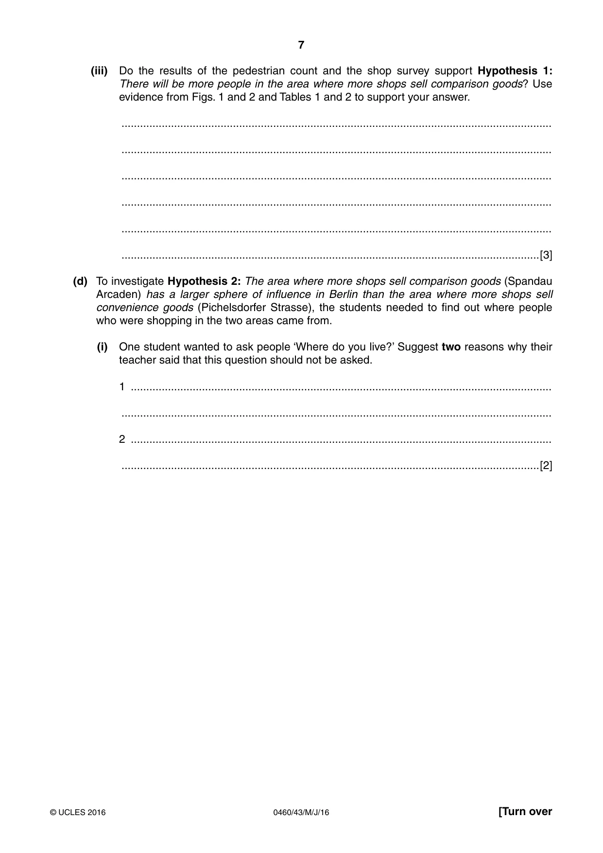 Cambridge IGCSE Geography 0460 2016 May/June Paper 4 · Variant 3 question paper, page 7 of 24