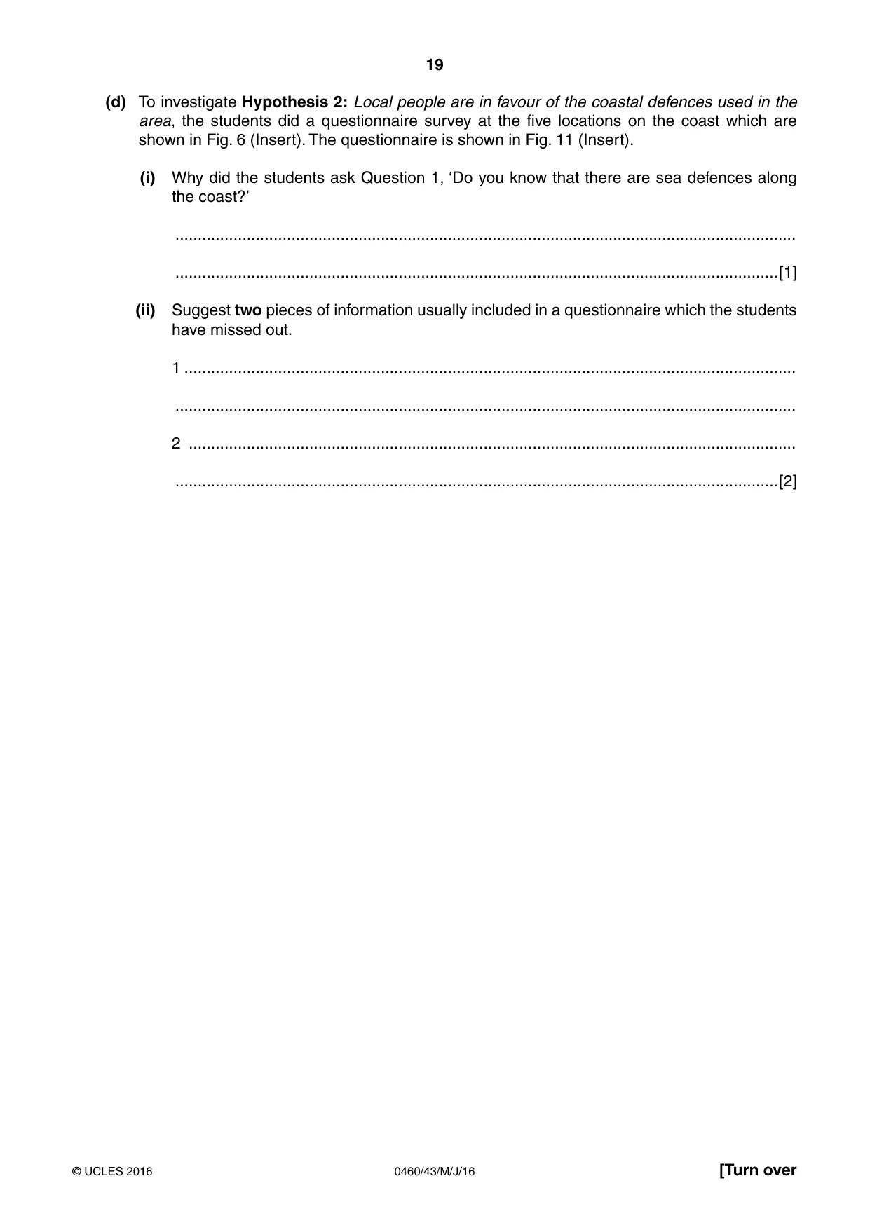 Cambridge IGCSE Geography 0460 2016 May/June Paper 4 · Variant 3 question paper, page 19 of 24