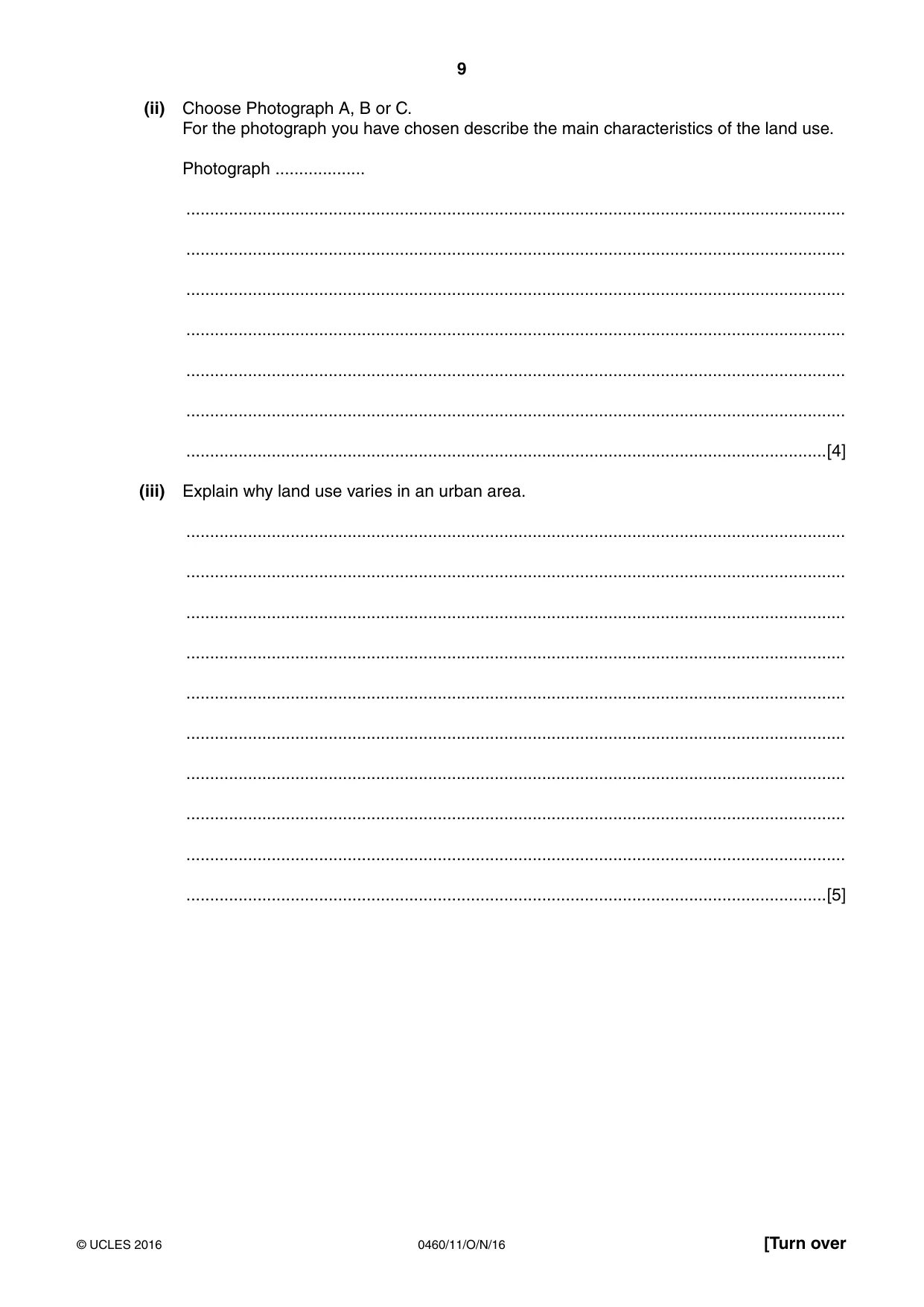 Cambridge IGCSE Geography 0460 2016 Oct/Nov Paper 1 · Variant 1 question paper, page 9 of 28