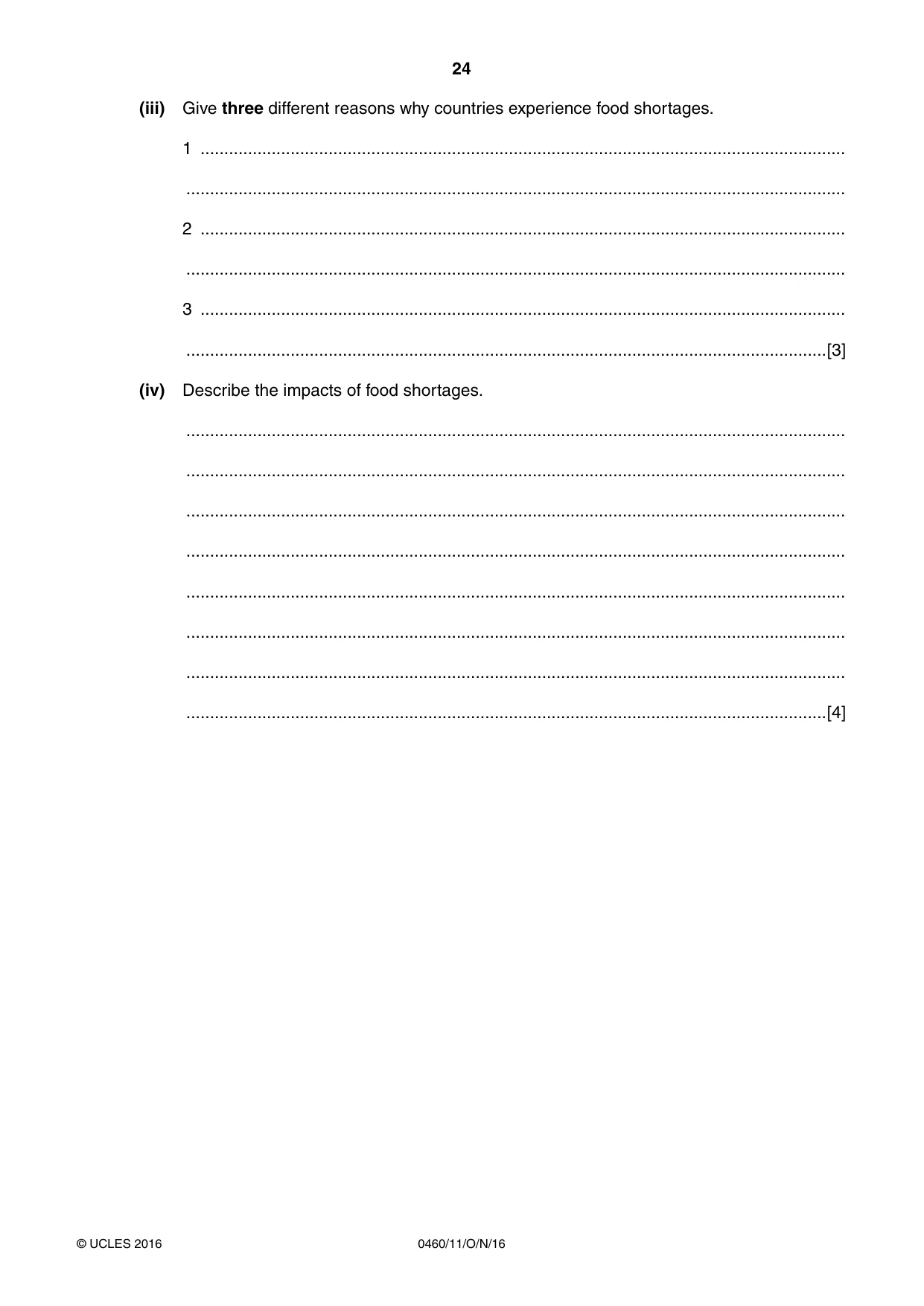 Cambridge IGCSE Geography 0460 2016 Oct/Nov Paper 1 · Variant 1 question paper, page 24 of 28