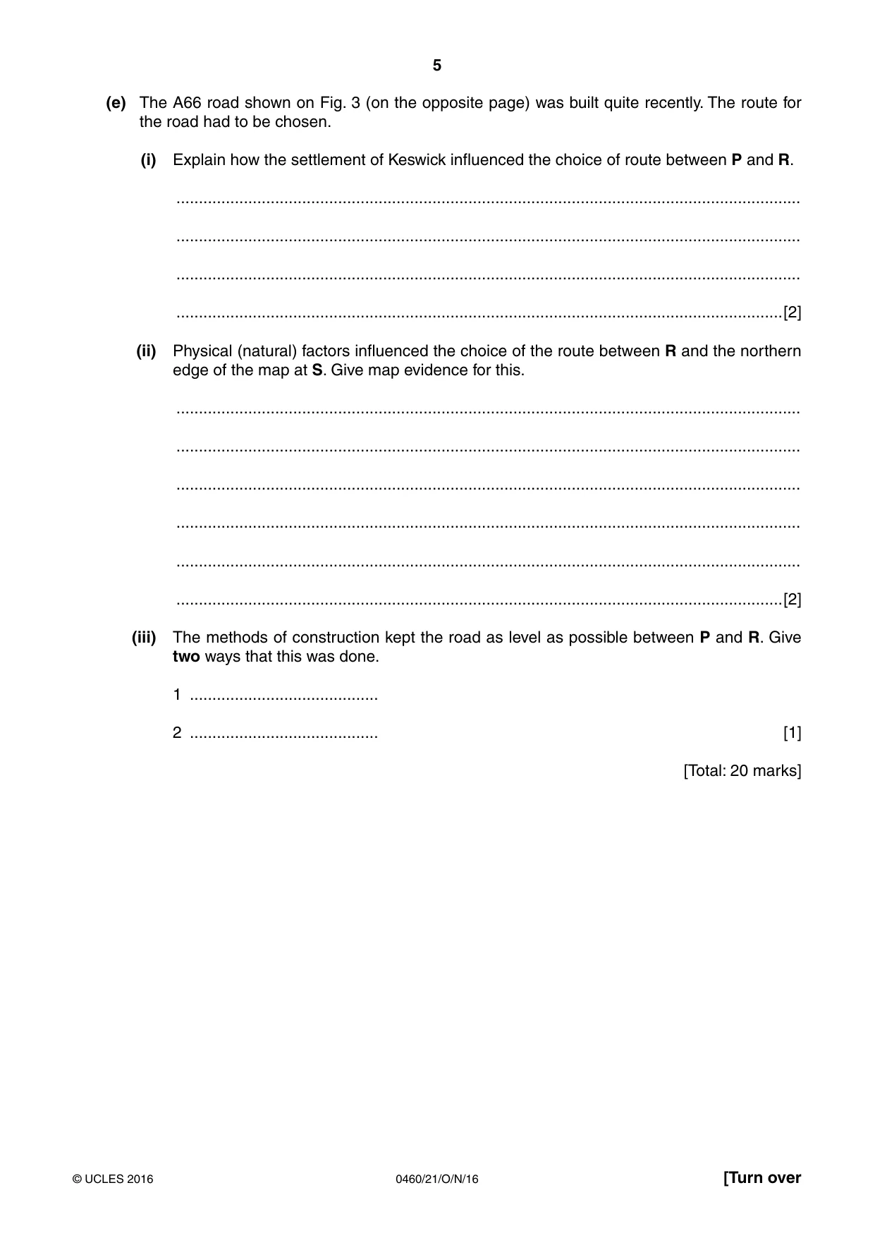 Cambridge IGCSE Geography 0460 2016 Oct/Nov Paper 2 · Variant 1 question paper, page 5 of 20