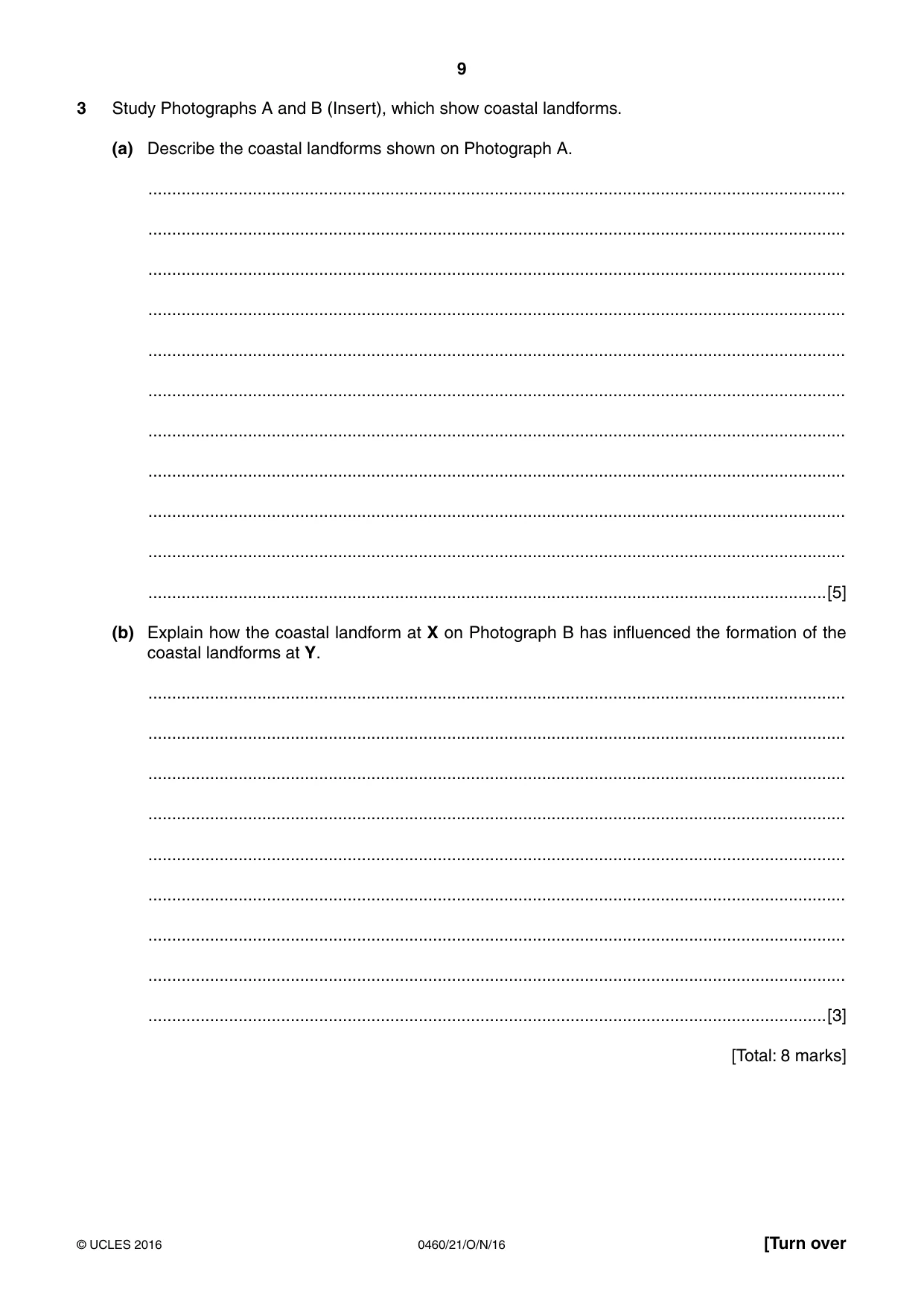 Cambridge IGCSE Geography 0460 2016 Oct/Nov Paper 2 · Variant 1 question paper, page 9 of 20