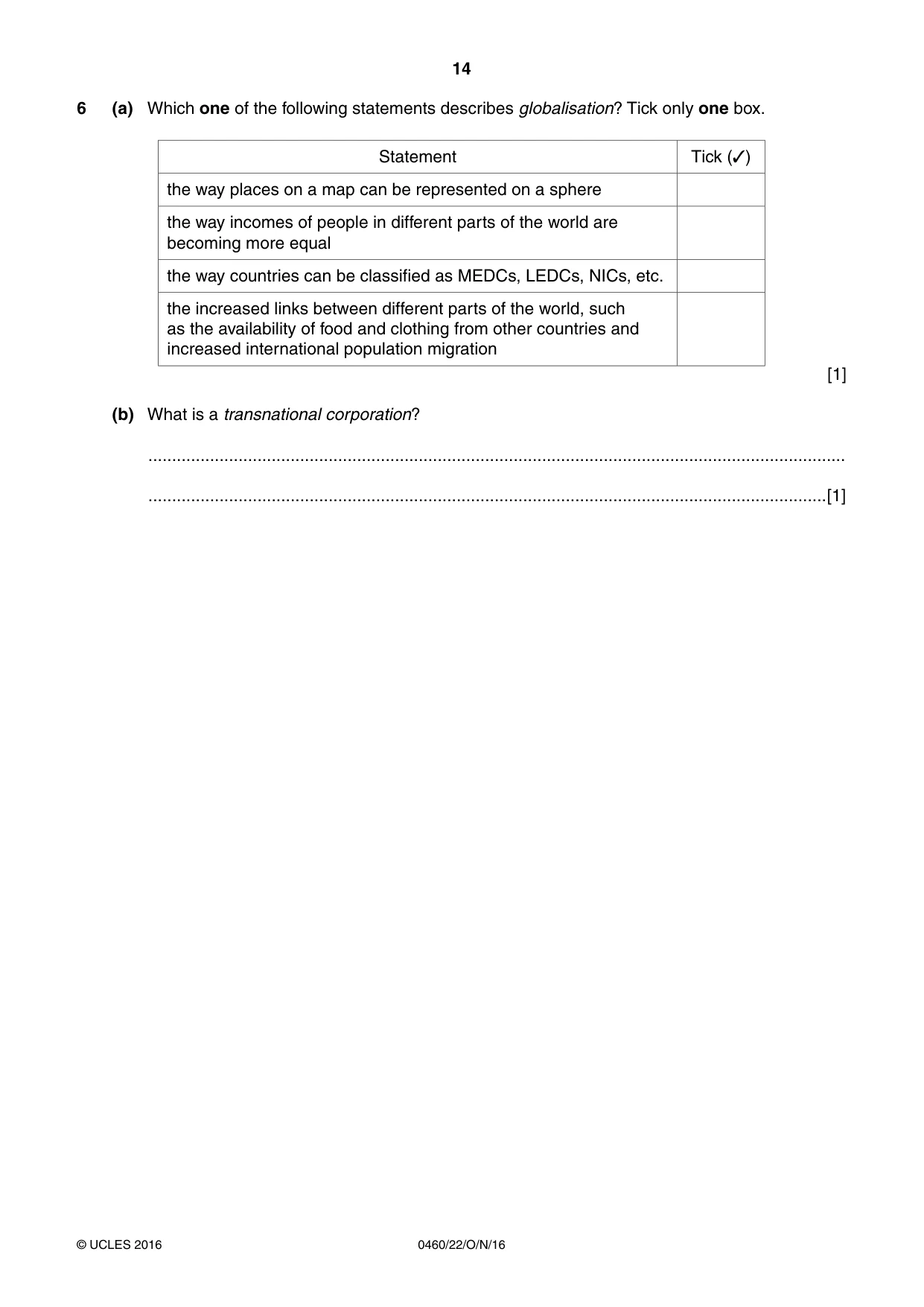 Cambridge IGCSE Geography 0460 2016 Oct/Nov Paper 2 · Variant 2 question paper, page 14 of 20
