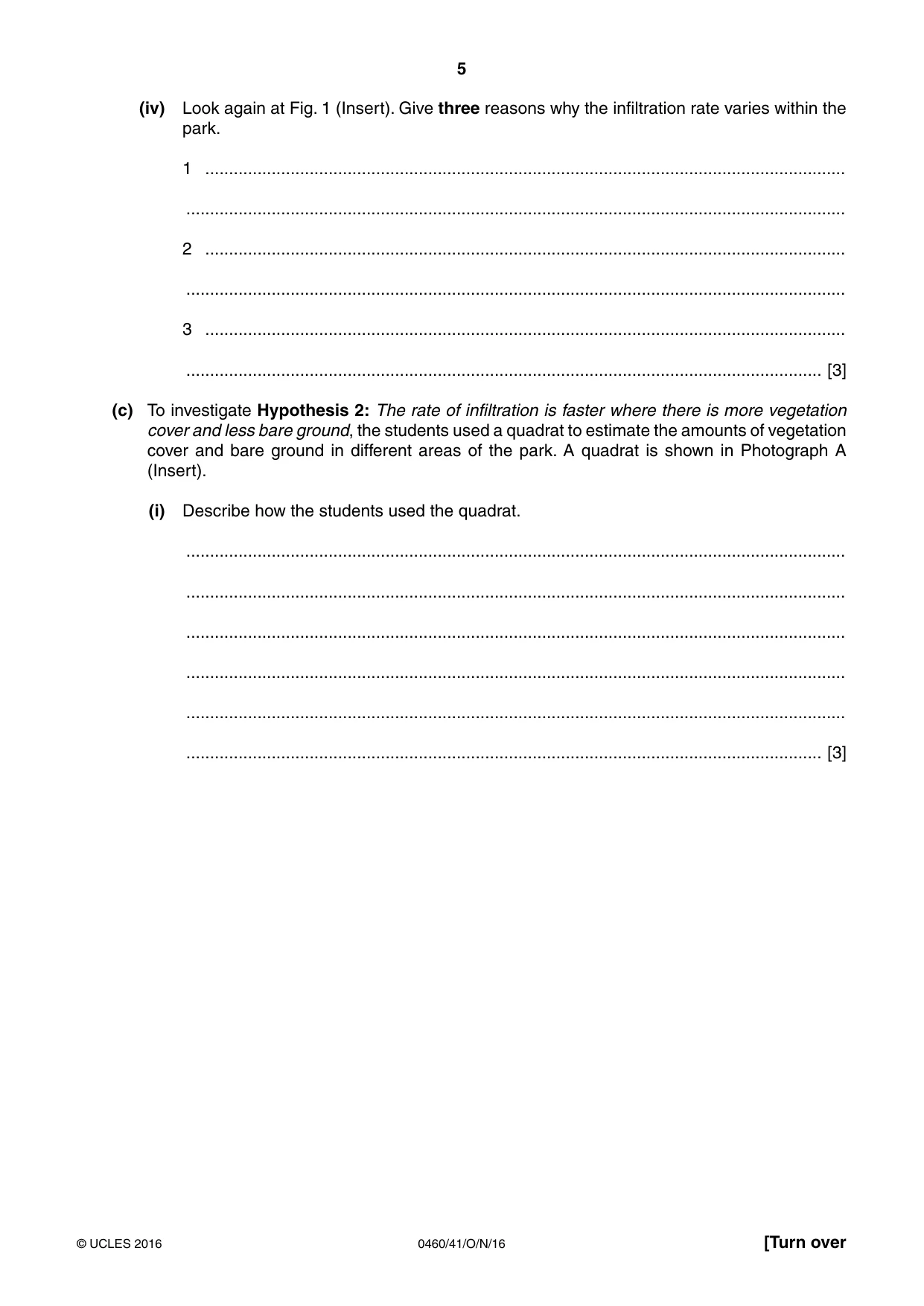 Cambridge IGCSE Geography 0460 2016 Oct/Nov Paper 4 · Variant 1 question paper, page 5 of 16