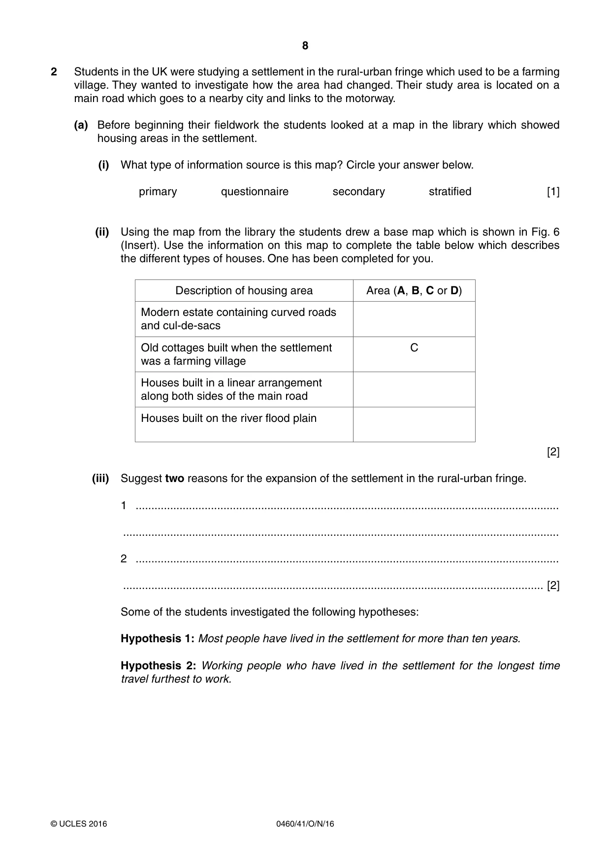 Cambridge IGCSE Geography 0460 2016 Oct/Nov Paper 4 · Variant 1 question paper, page 8 of 16