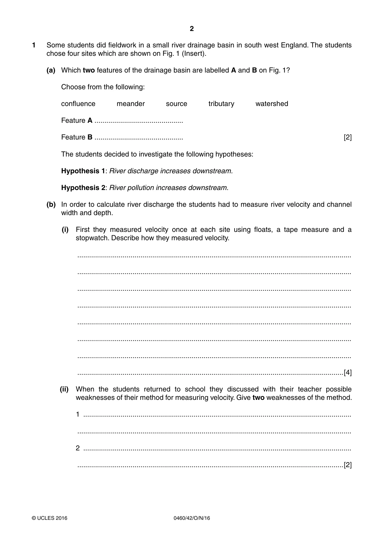 Cambridge IGCSE Geography 0460 2016 Oct/Nov Paper 4 · Variant 2 question paper, page 2 of 20