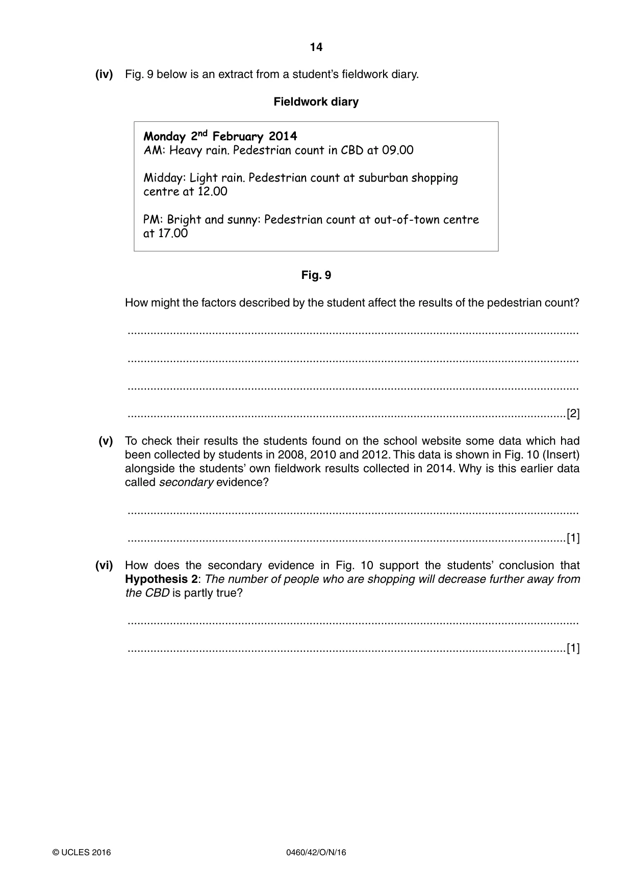 Cambridge IGCSE Geography 0460 2016 Oct/Nov Paper 4 · Variant 2 question paper, page 14 of 20