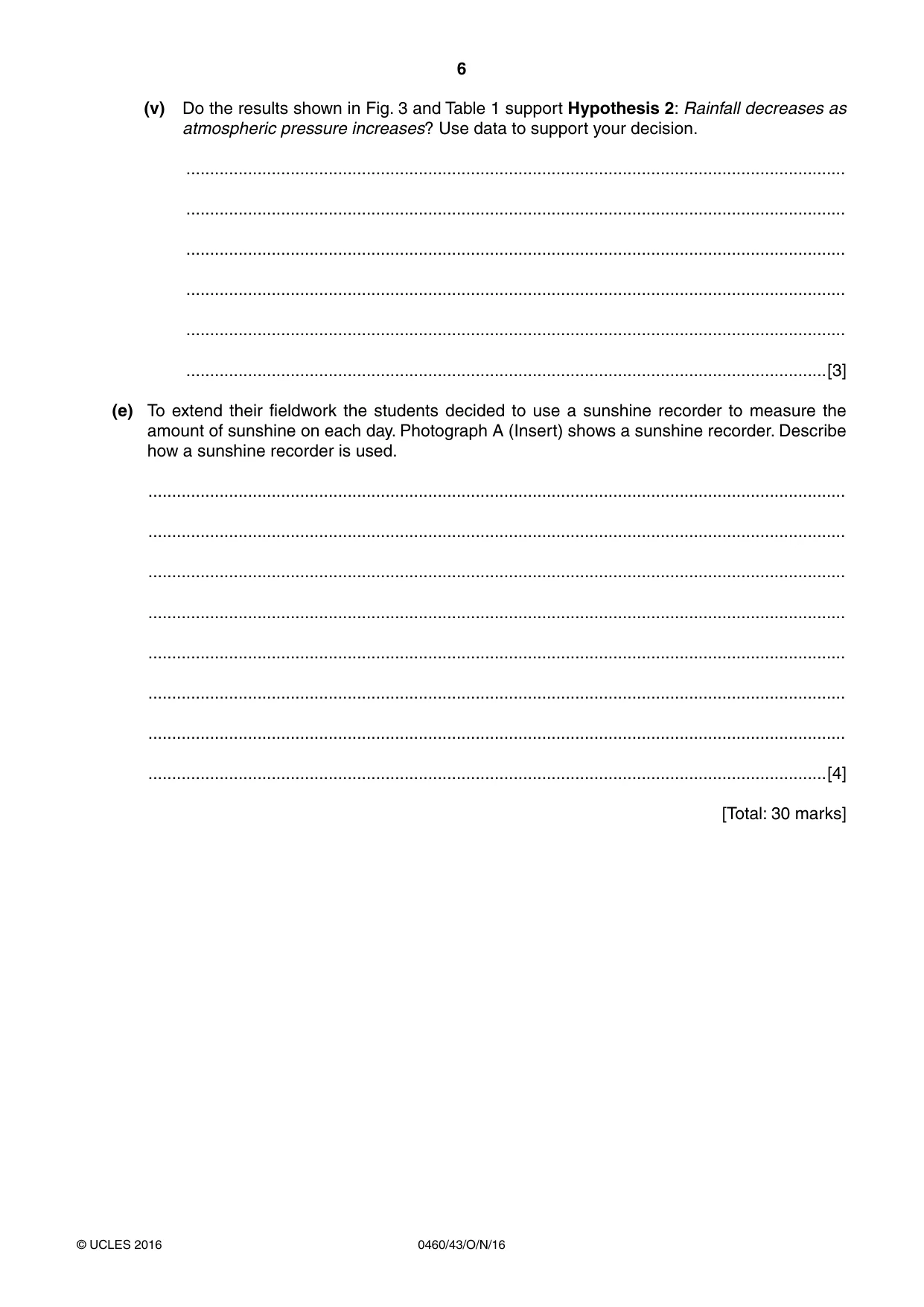 Cambridge IGCSE Geography 0460 2016 Oct/Nov Paper 4 · Variant 3 question paper, page 6 of 16