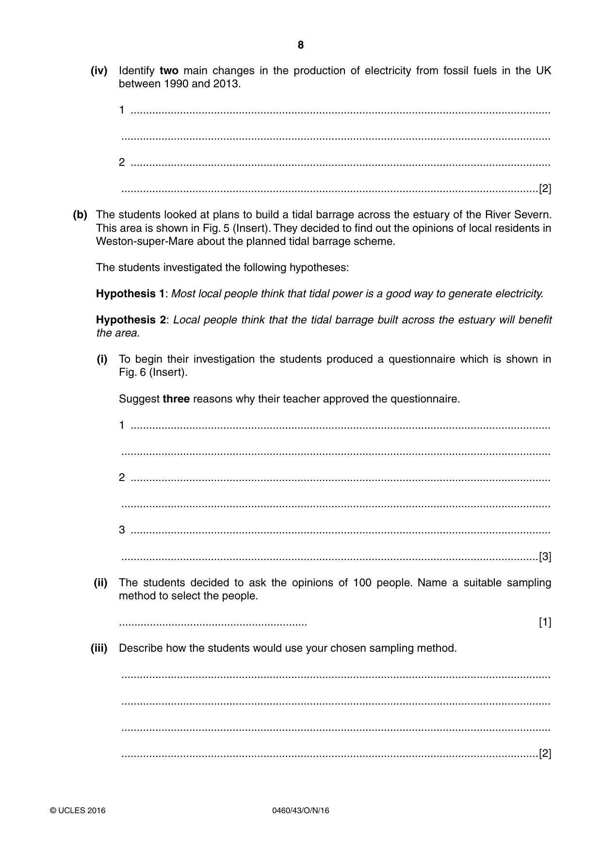 Cambridge IGCSE Geography 0460 2016 Oct/Nov Paper 4 · Variant 3 question paper, page 8 of 16