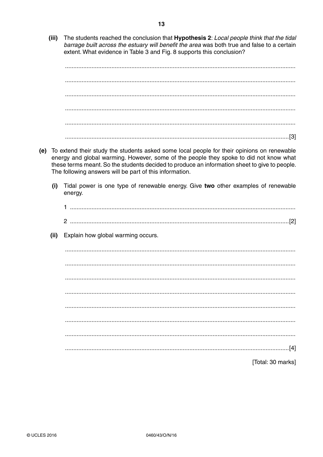Cambridge IGCSE Geography 0460 2016 Oct/Nov Paper 4 · Variant 3 question paper, page 13 of 16