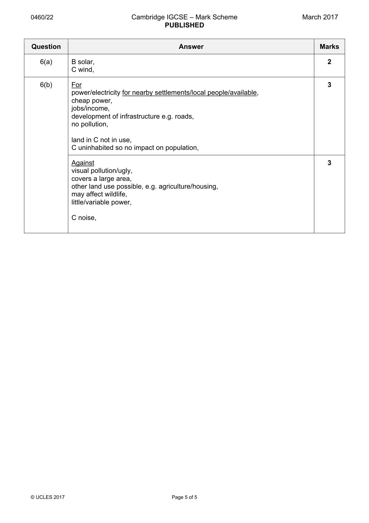 Mark scheme, page 5 of 5
