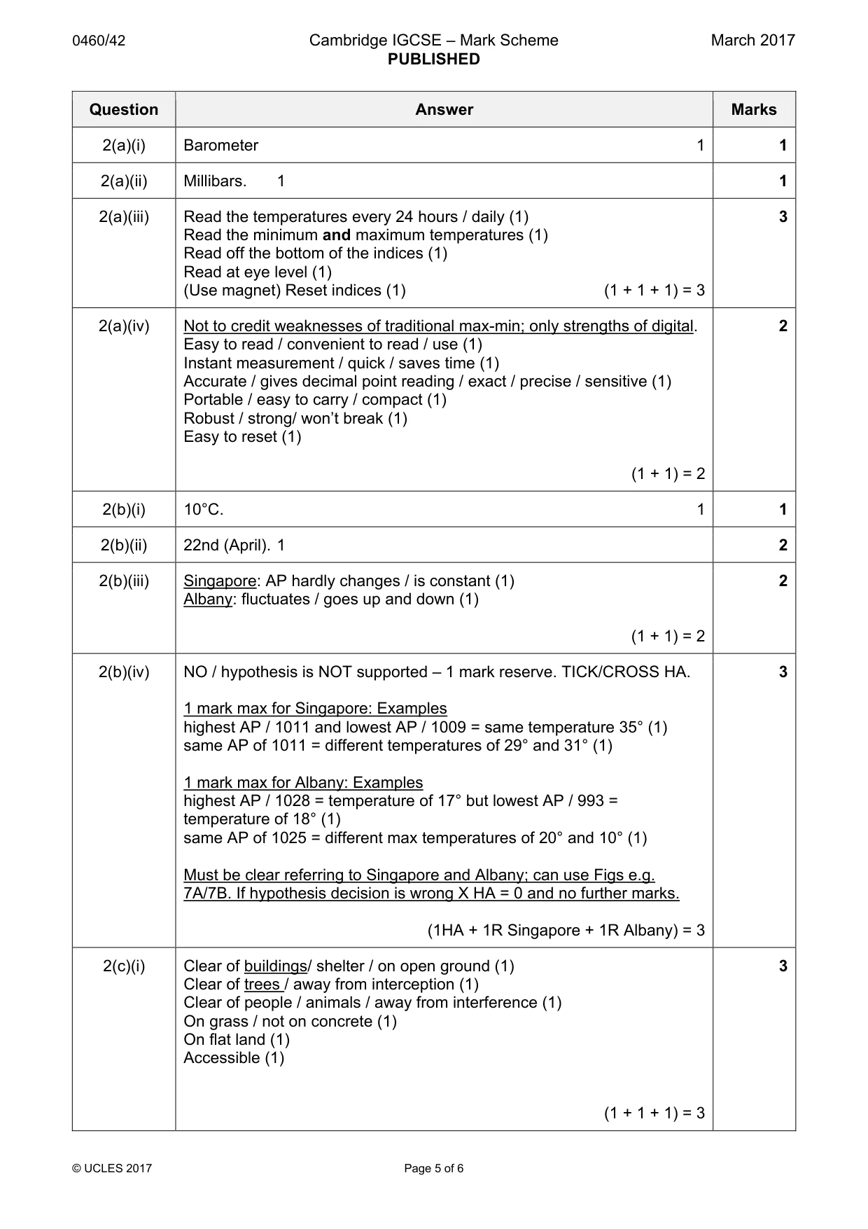 Mark scheme, page 5 of 6