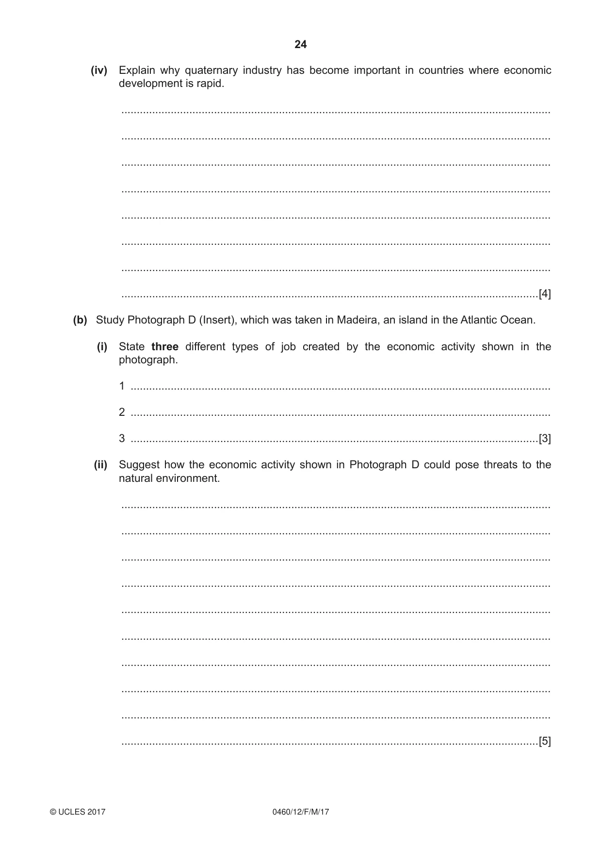 Cambridge IGCSE Geography 0460 2017 Feb/March Paper 1 · Variant 2 question paper, page 24 of 28