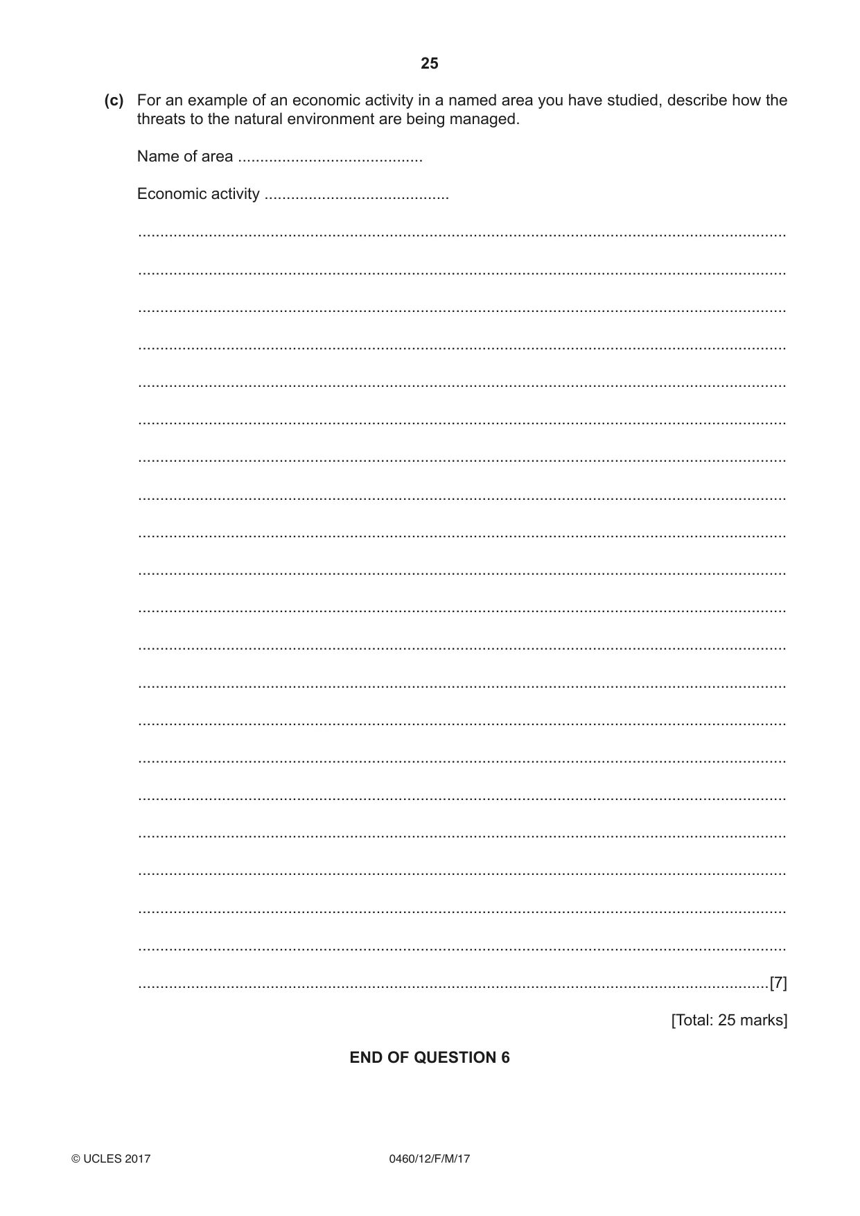 Cambridge IGCSE Geography 0460 2017 Feb/March Paper 1 · Variant 2 question paper, page 25 of 28