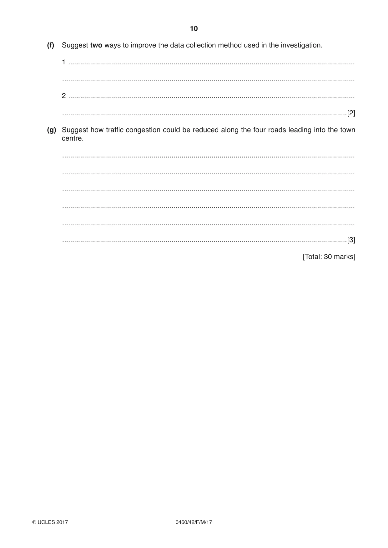 Cambridge IGCSE Geography 0460 2017 Feb/March Paper 4 · Variant 2 question paper, page 10 of 20